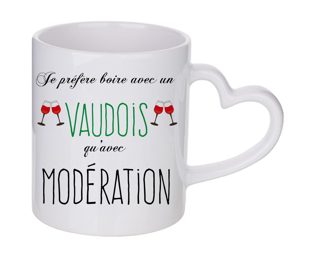 Mug coeur personnalisé Je prefere boire avec un vaudois qu'avec moderation