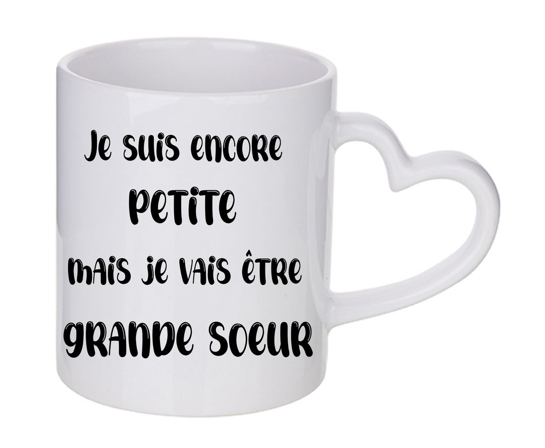 Mug coeur personnalisé Je suis encore petite mais je vais être grande soeur