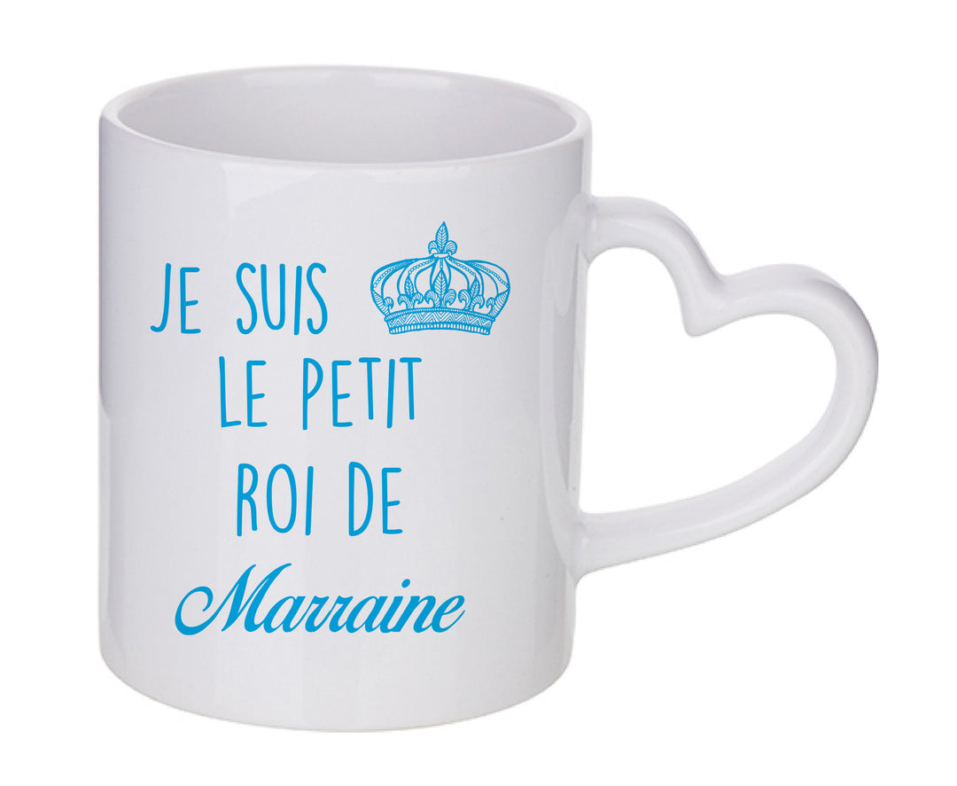 Mug coeur personnalisé Je suis le petit roi de marraine