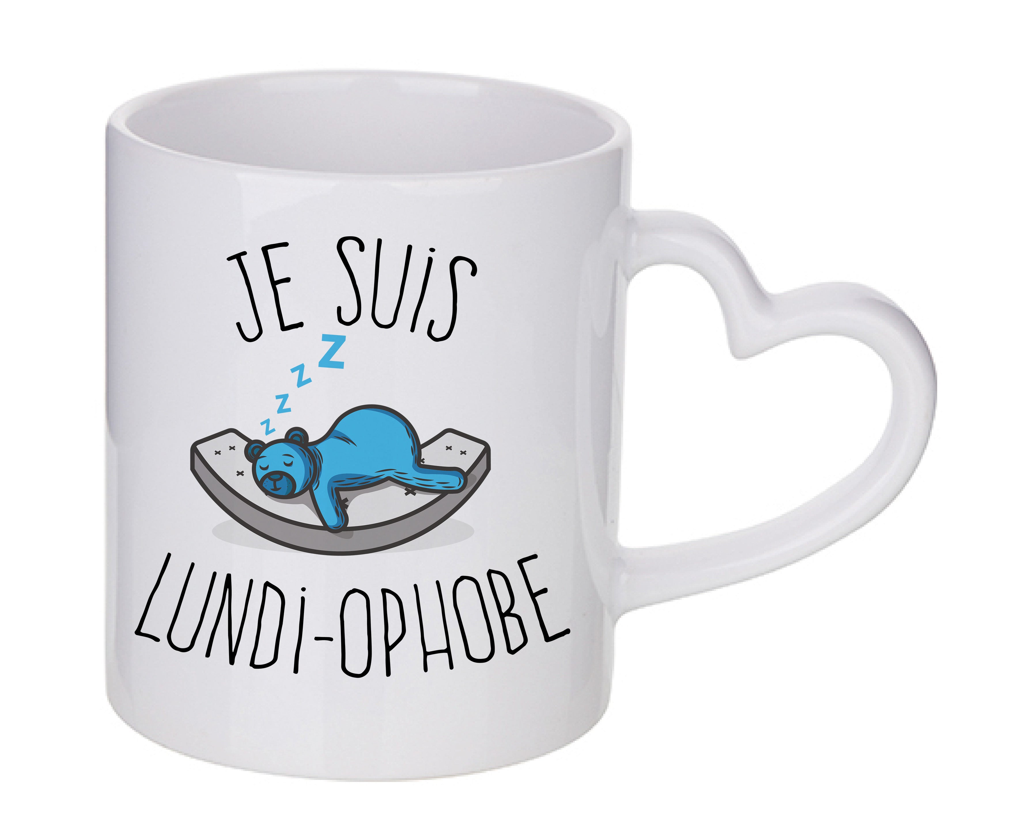 Mug coeur personnalisé Je suis lundi ophobe