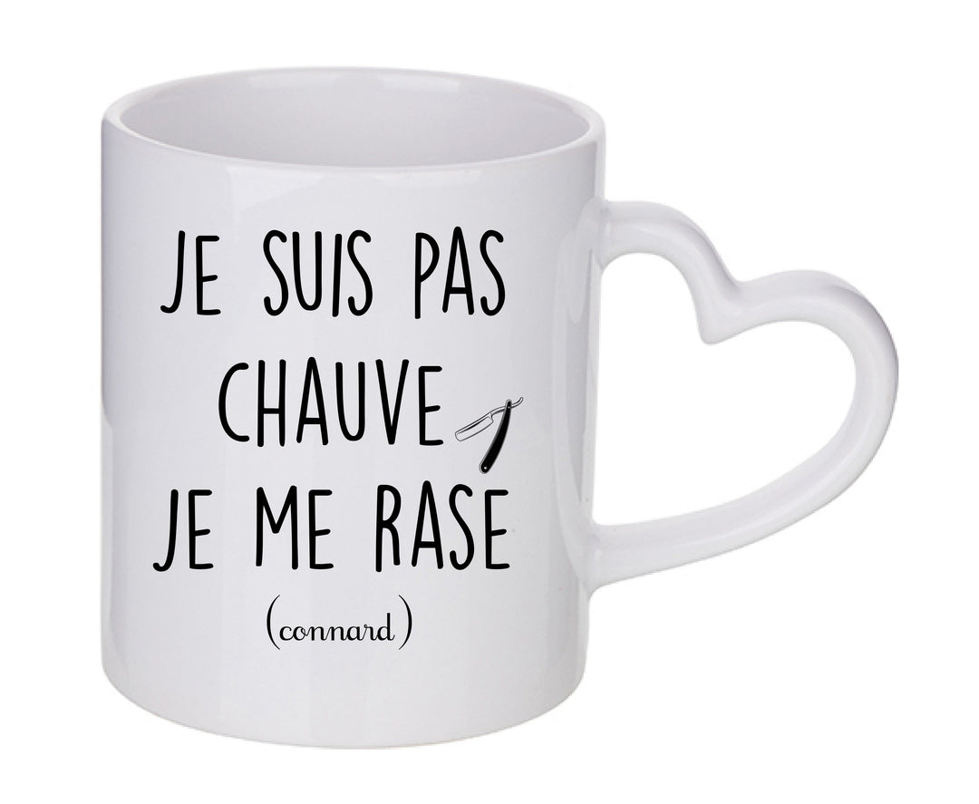 Mug coeur personnalisé Je suis pas chauve je me rase