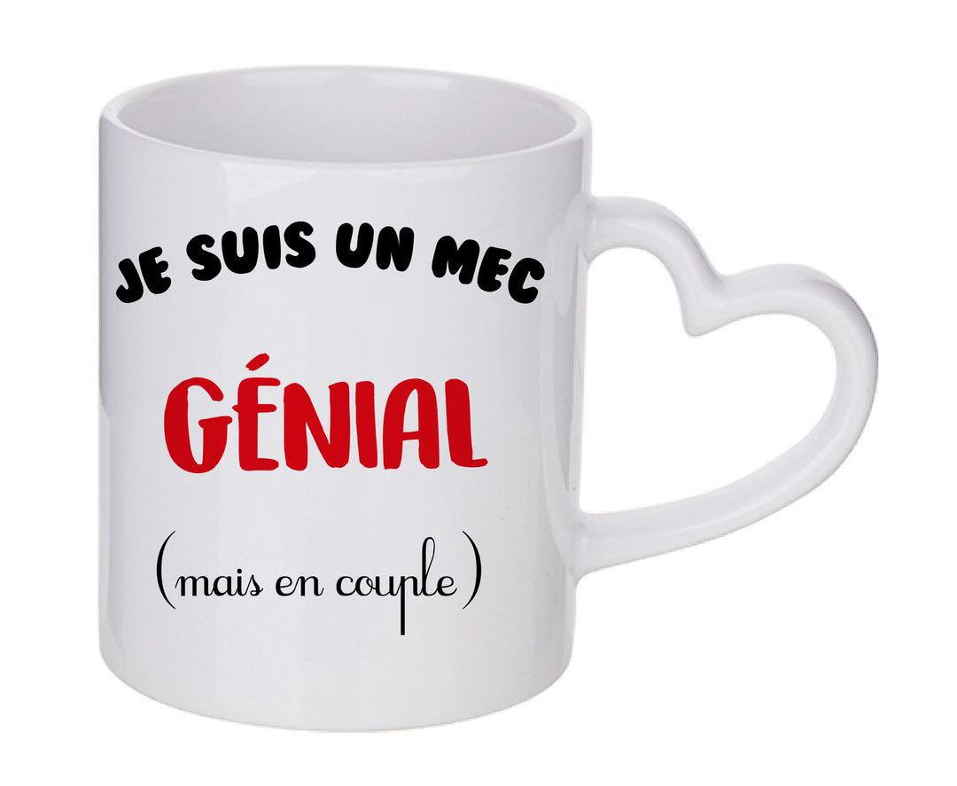 Mug coeur personnalisé Je suis un mec genial mais en couple