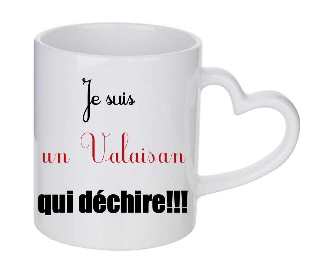 Mug coeur personnalisé Je suis un valaisan qui dechire