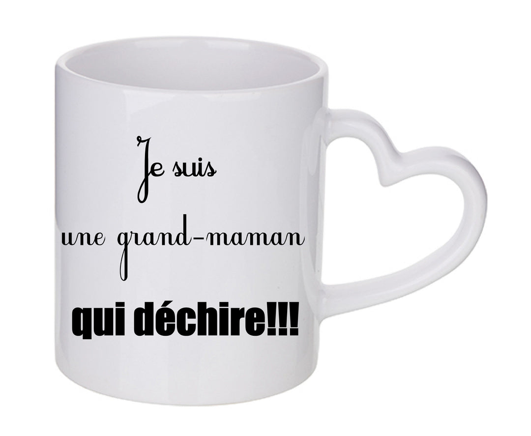 Mug coeur personnalisé Je suis une grand-maman qui dechire