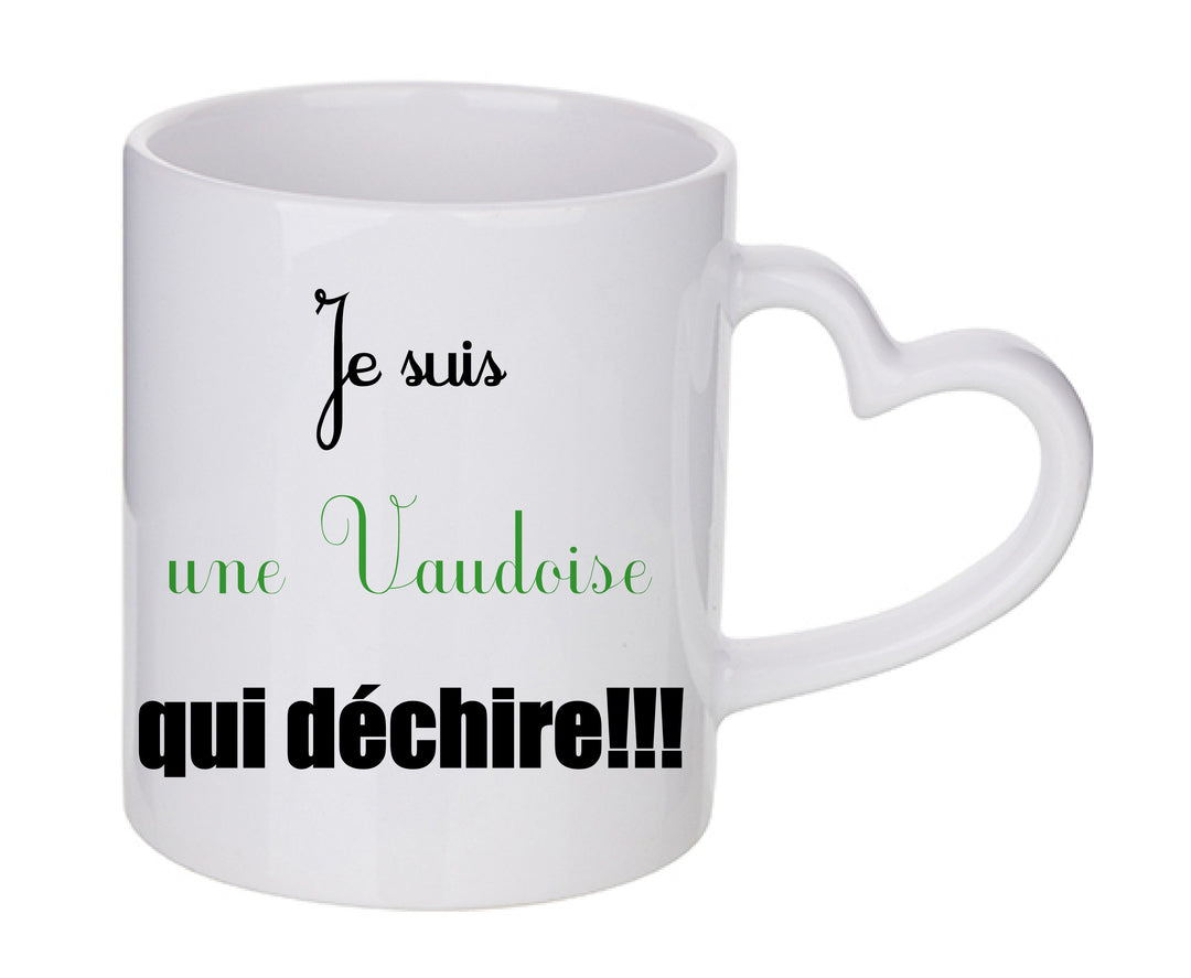 Mug coeur personnalisé Je suis une vaudoise qui dechire