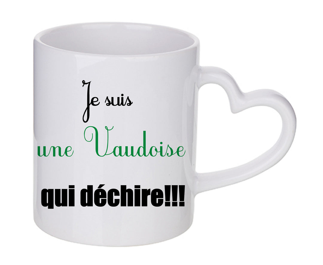 Mug coeur personnalisé Je suis une vaudoise qui déchire