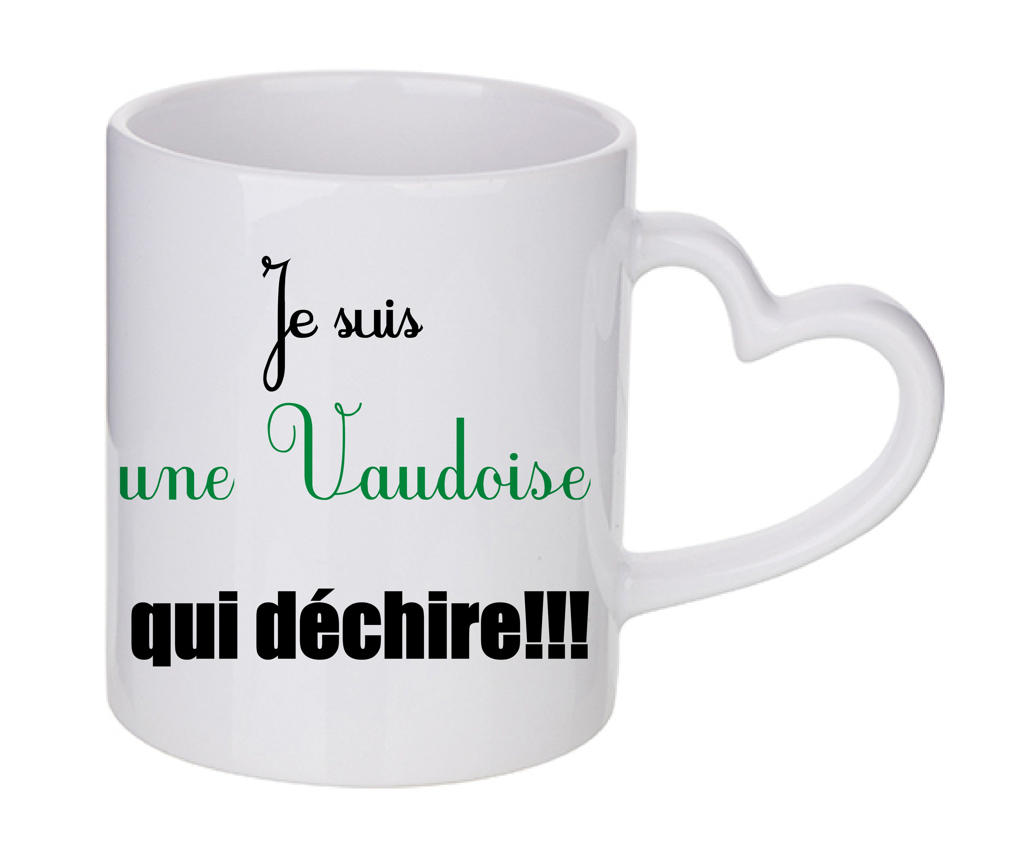 Mug coeur personnalisé Je suis une vaudoise qui déchire