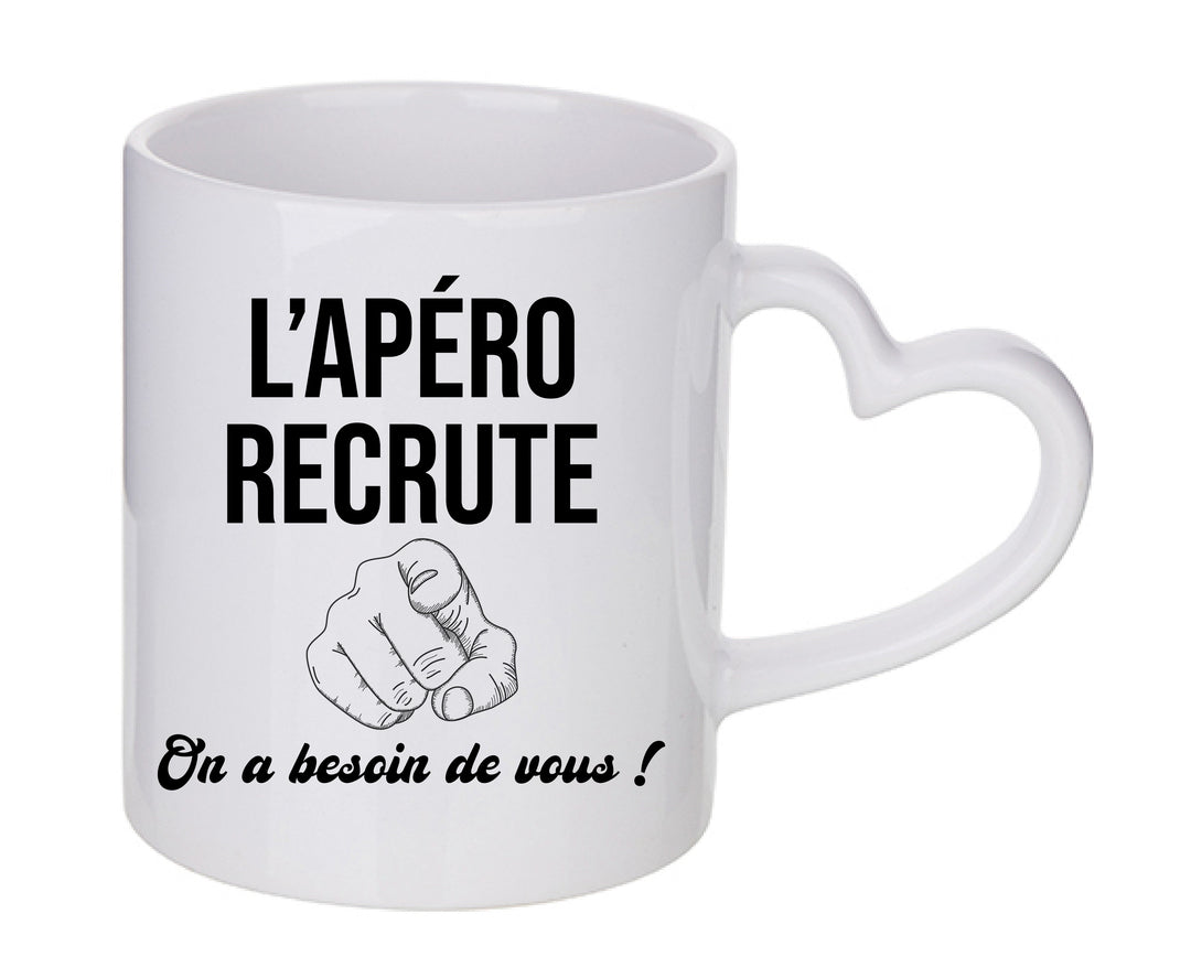 Mug coeur personnalisé L'apéro recrute on a besoin de vous