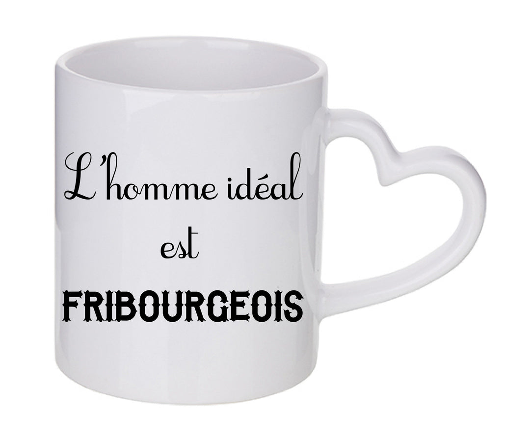 Mug coeur personnalisé L'homme ideal est Fribourgeois