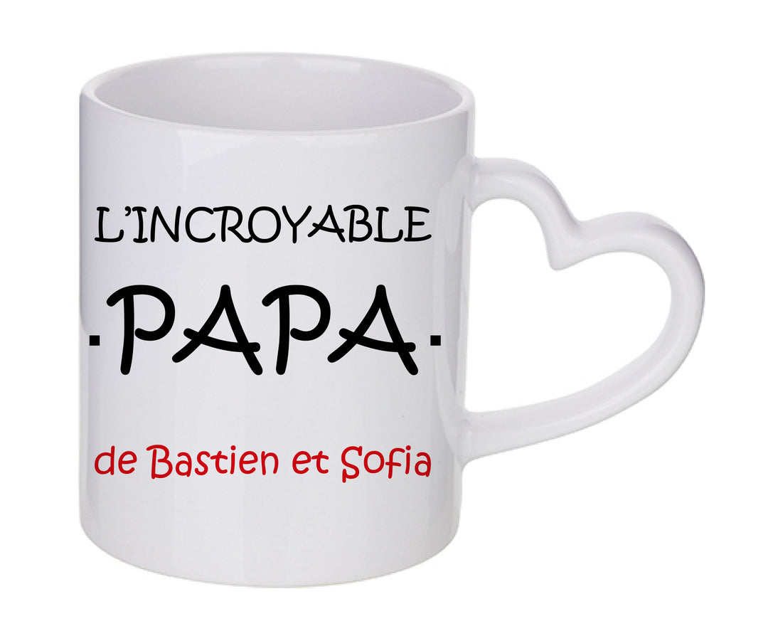 Mug coeur personnalisé L'incroyable papa de