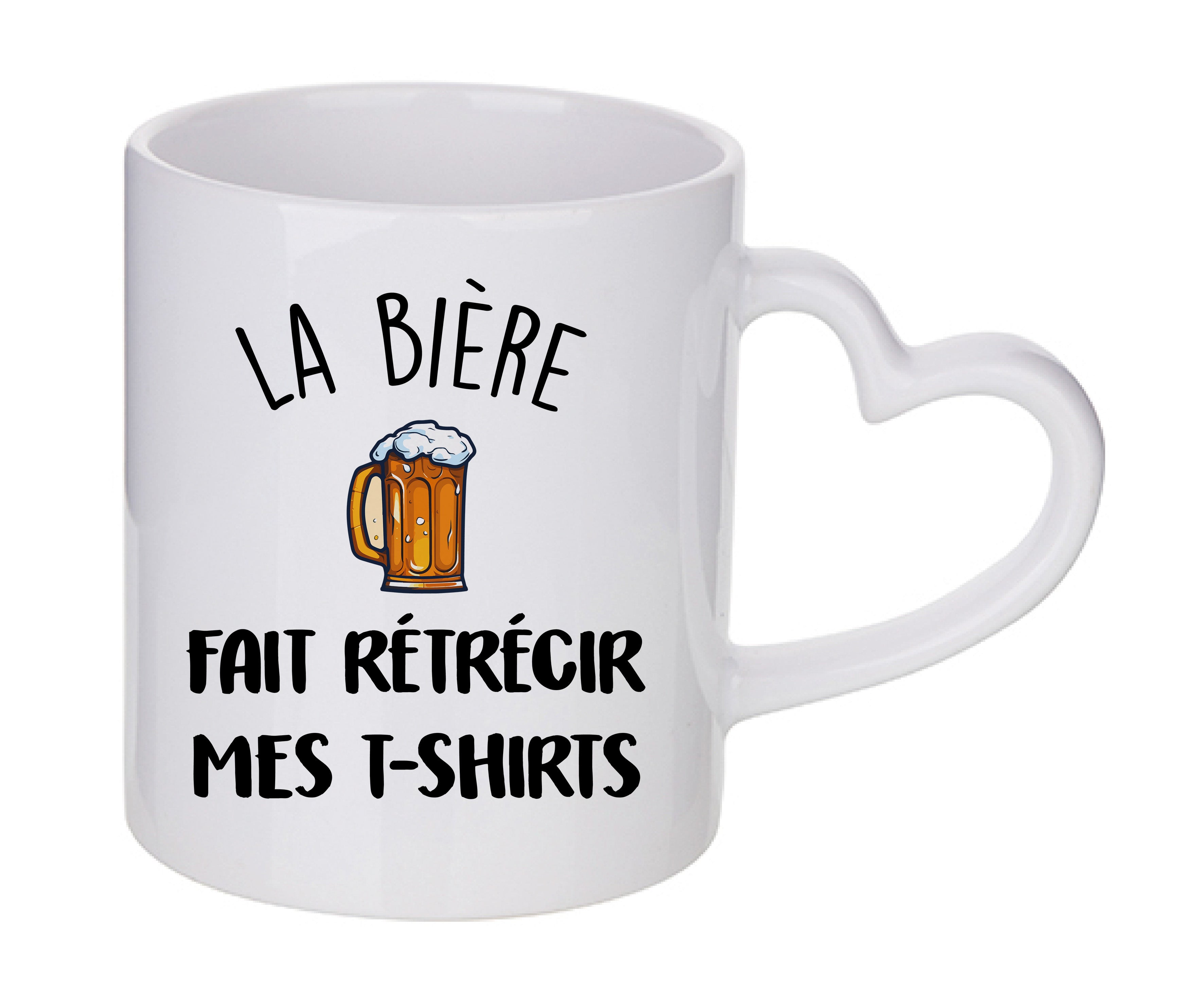 Mug coeur personnalisé La biere fait retrecir mes t-shirts