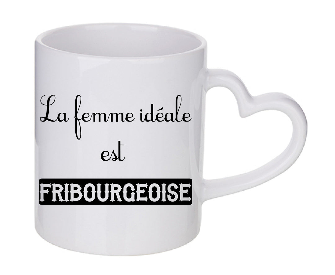 Mug coeur personnalisé La femme ideale est Fribourgeoise