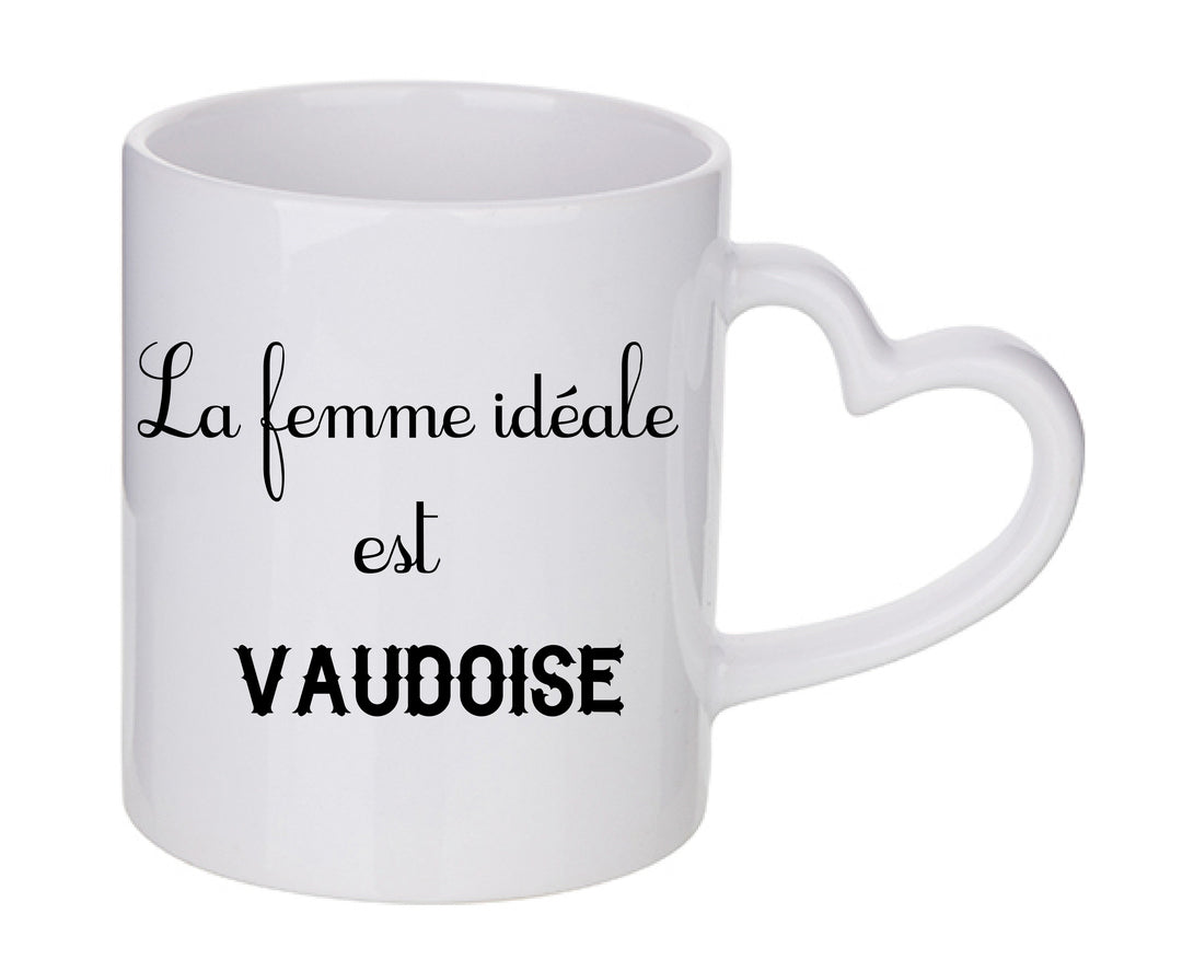 Mug coeur personnalisé La femme ideale est Vaudois