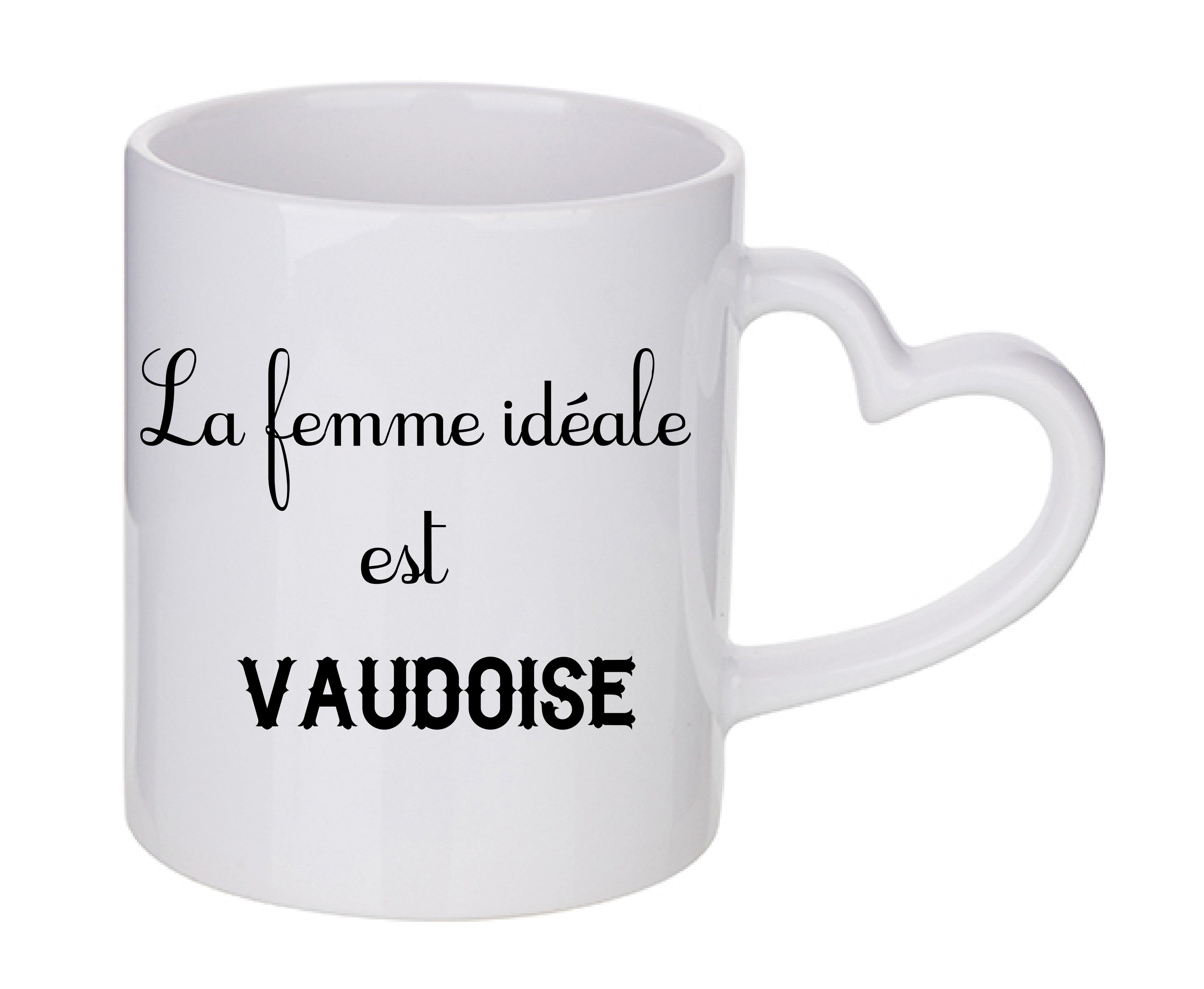 Mug coeur personnalisé La femme ideale est Vaudois