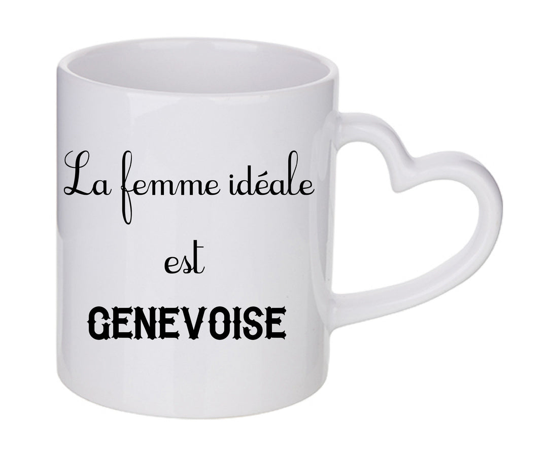 Mug coeur personnalisé La femme ideale est genevoise