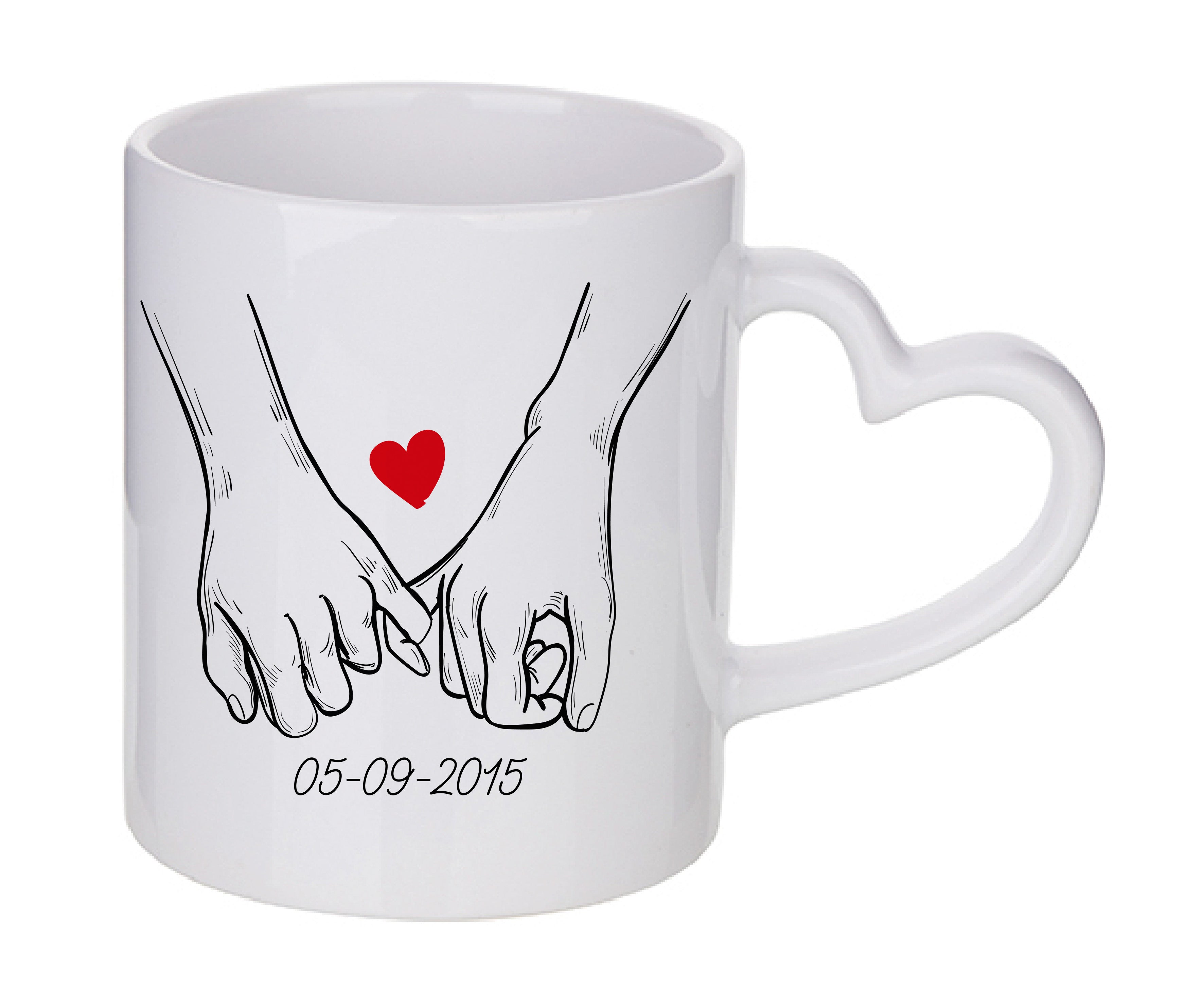 Mug coeur personnalisé Mains d'amoureux date à personnaliser