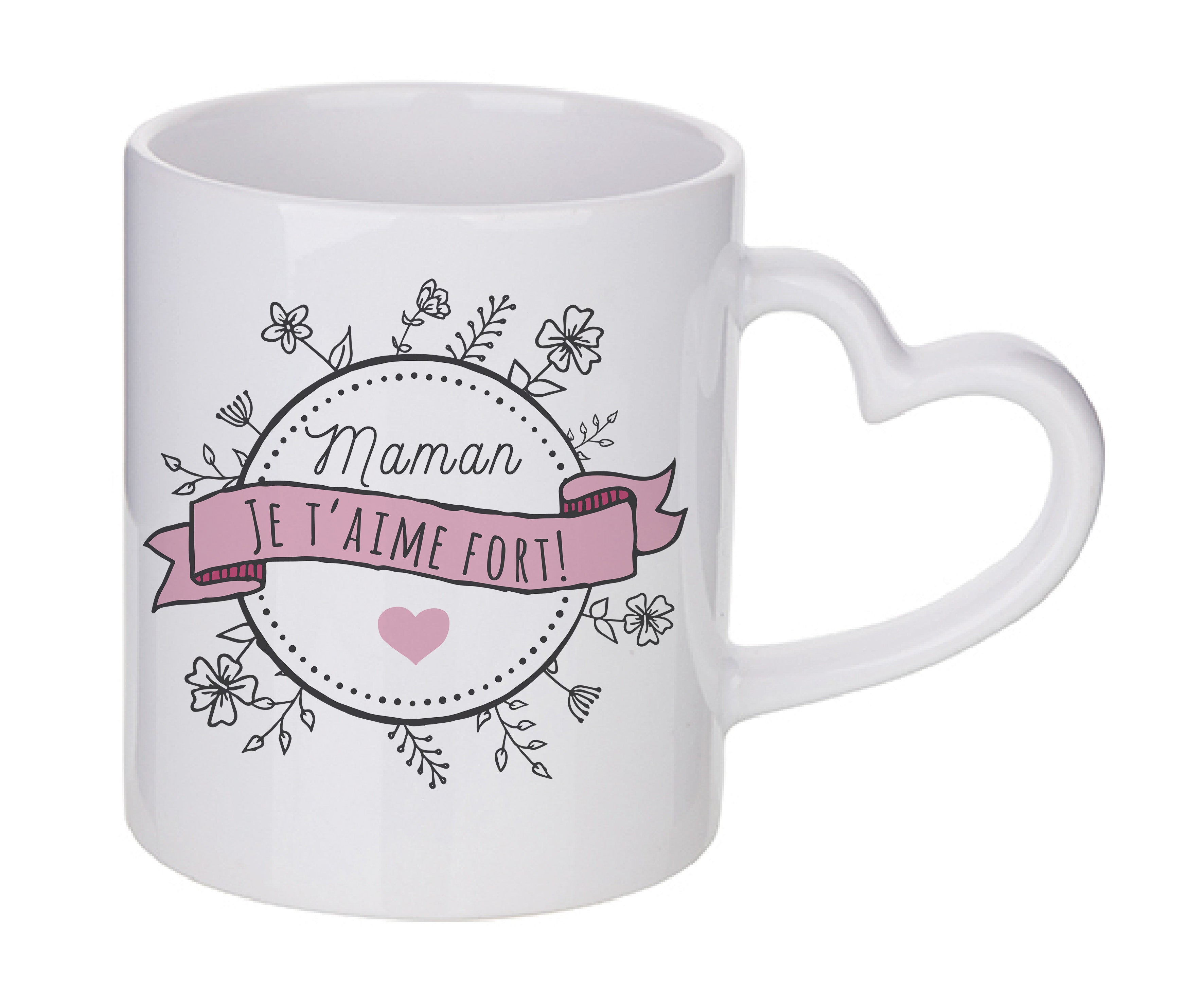 Mug coeur personnalisé Maman je t'aime fort à personnaliser