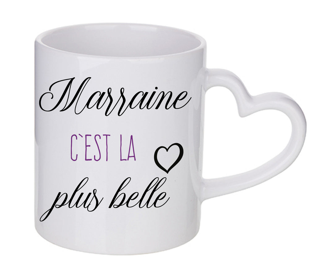 Mug coeur personnalisé Marraine c'est la plus belle V2