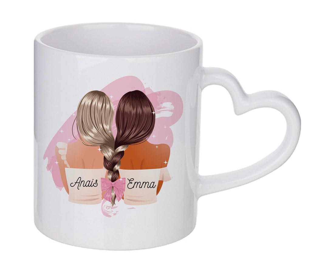 Mug coeur personnalisé Meilleures amies enlacées