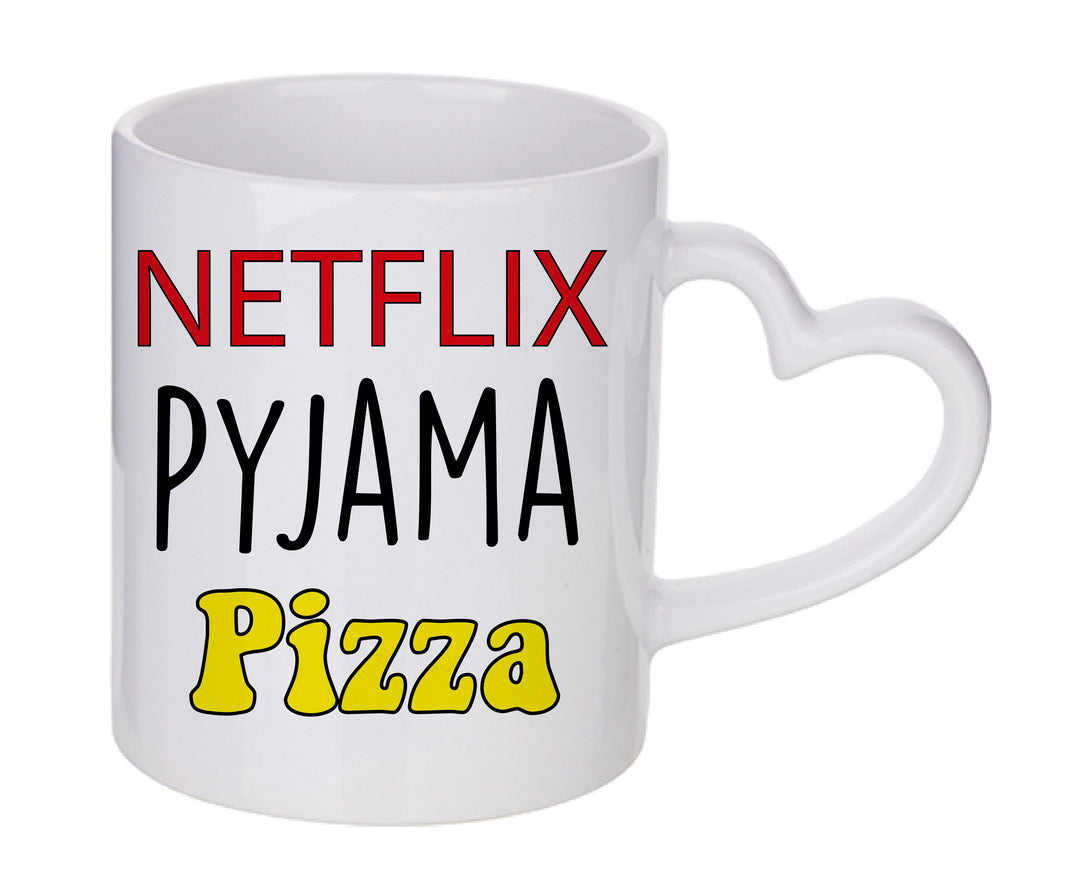 Mug coeur personnalisé Netflix Pyjama Pizza