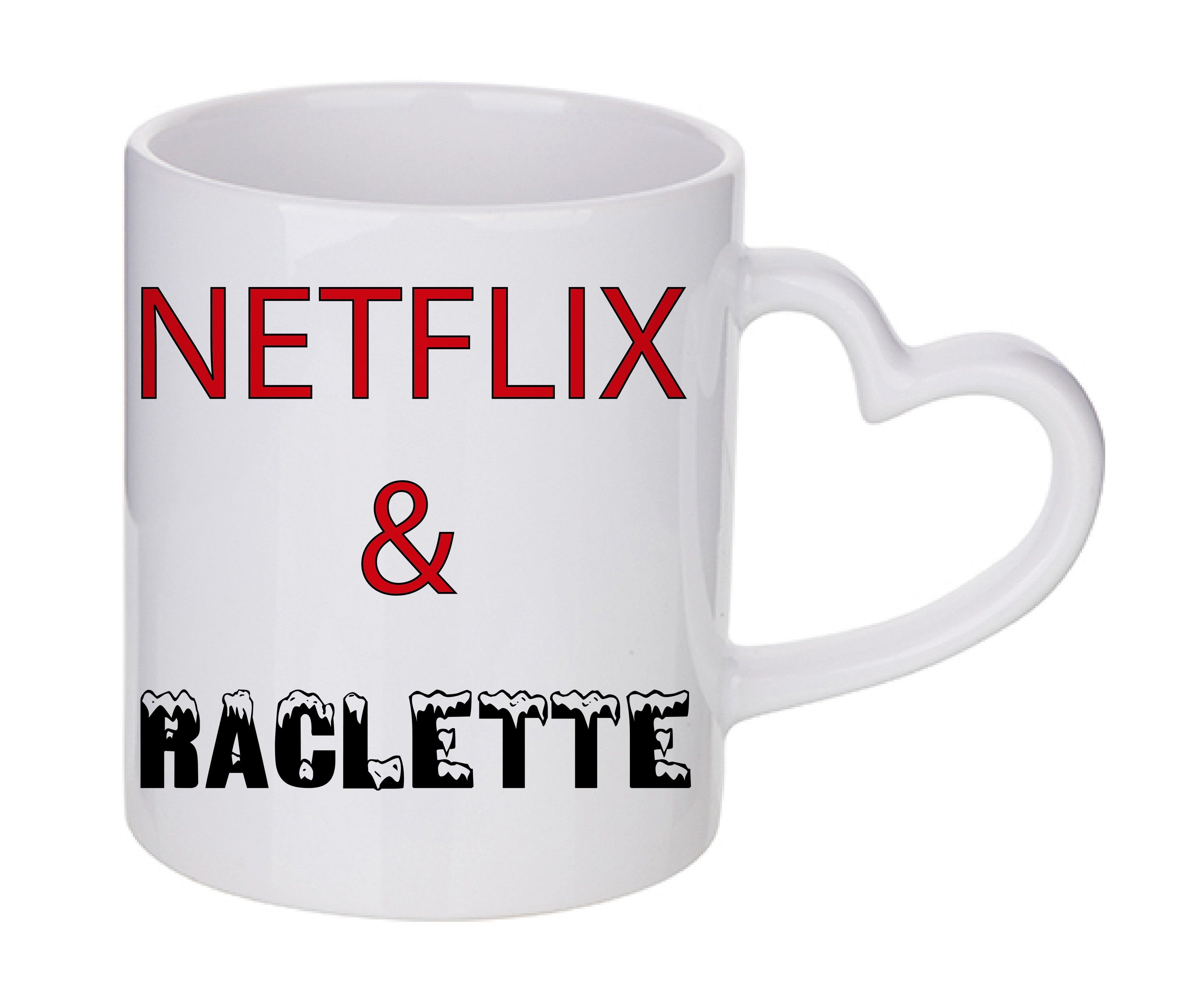 Mug coeur personnalisé Netflix and Raclette