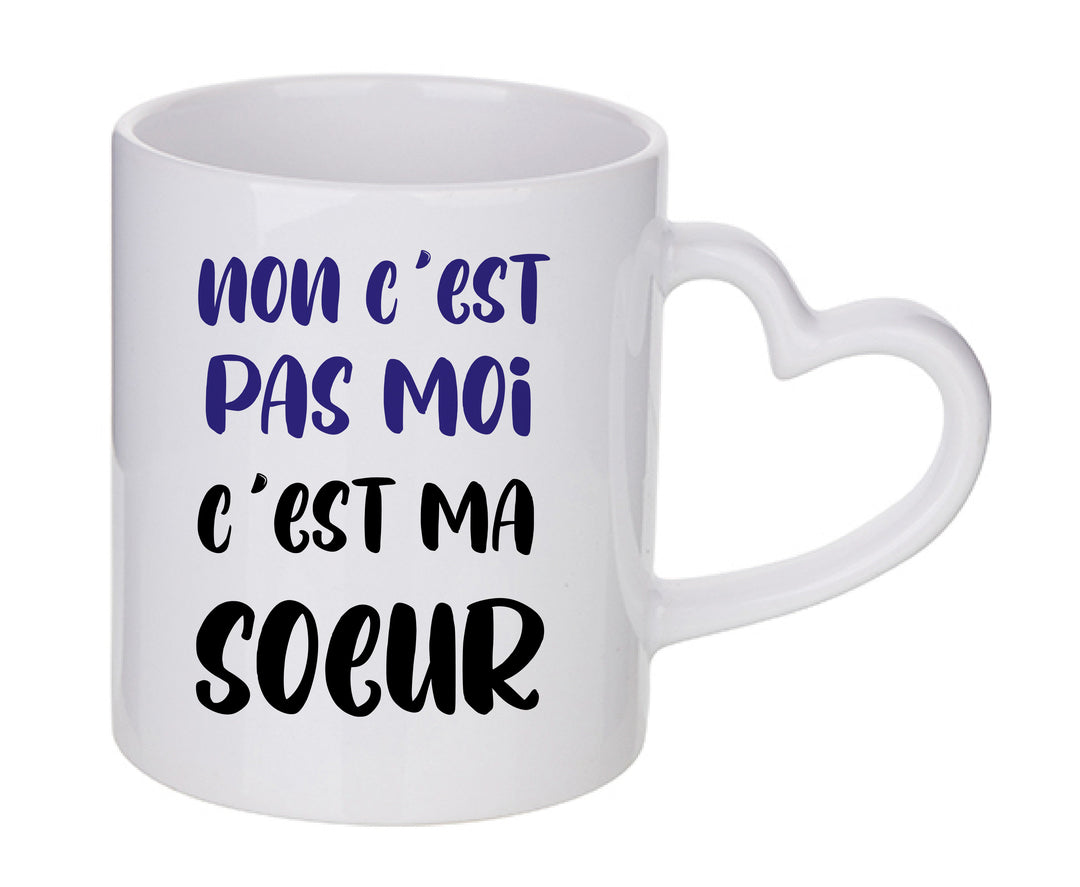 Mug coeur personnalisé Non c'est pas moi c'est ma soeur