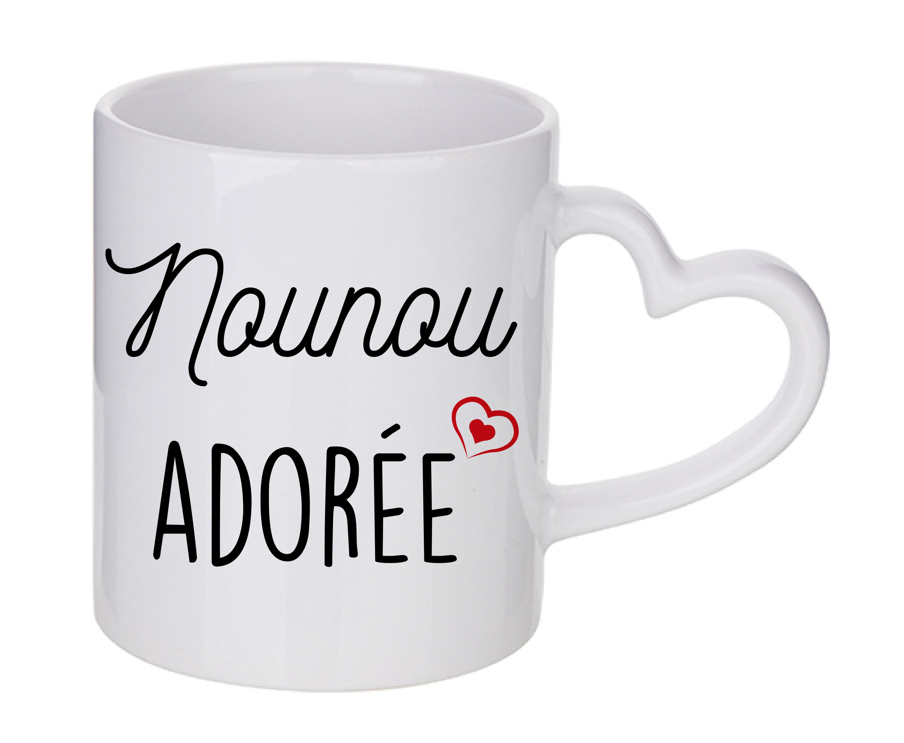 Mug coeur personnalisé Nounou adorée