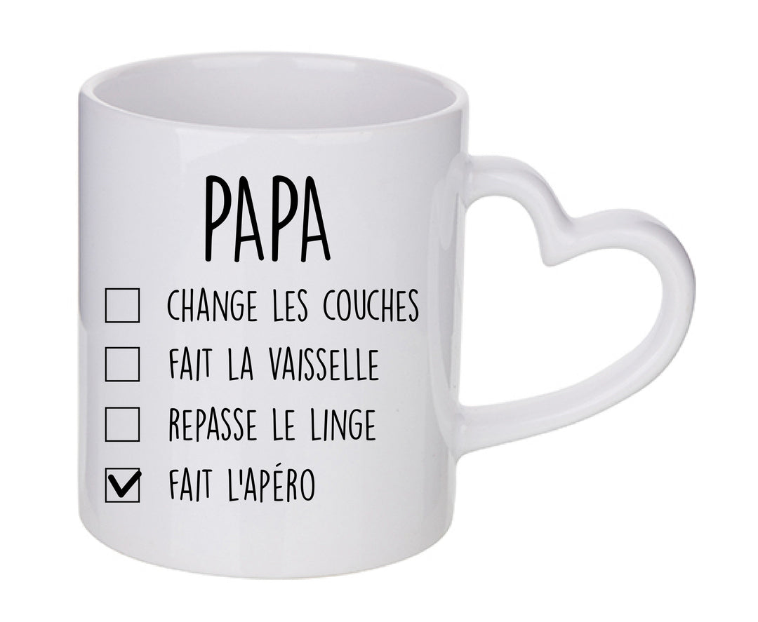 Mug coeur personnalisé Papa fait l'apéro