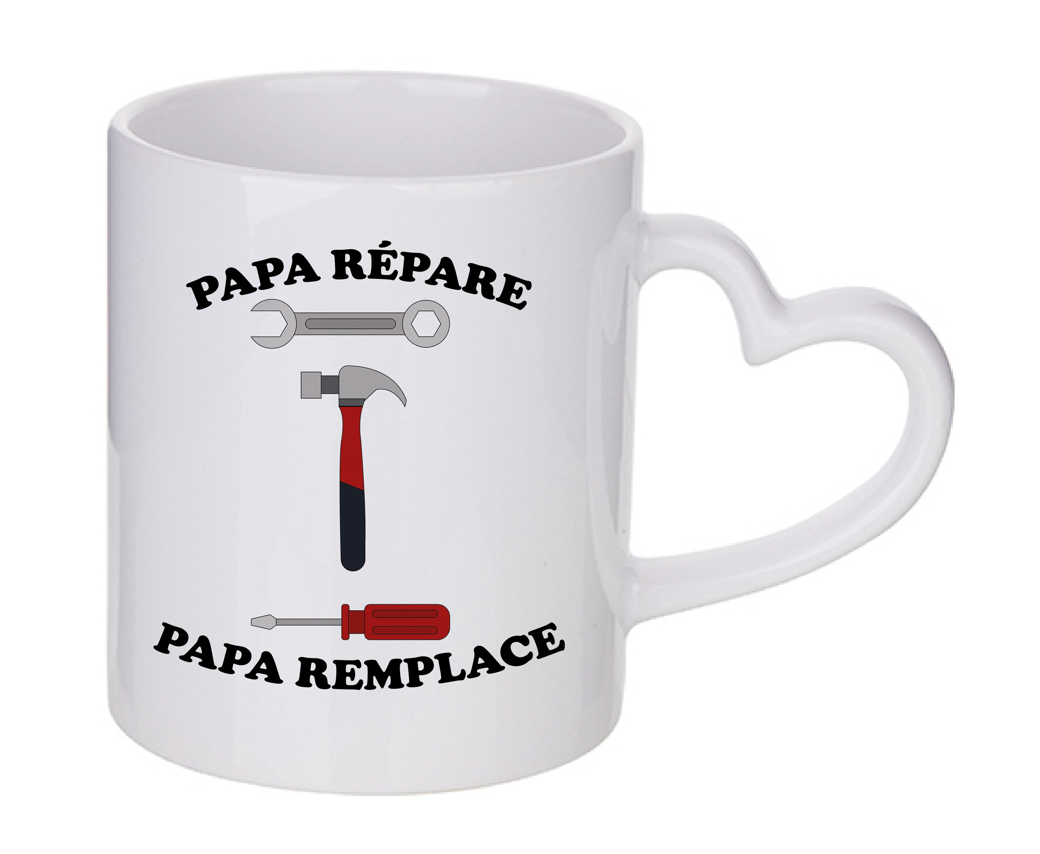 Mug coeur personnalisé Papa repare papa remplace