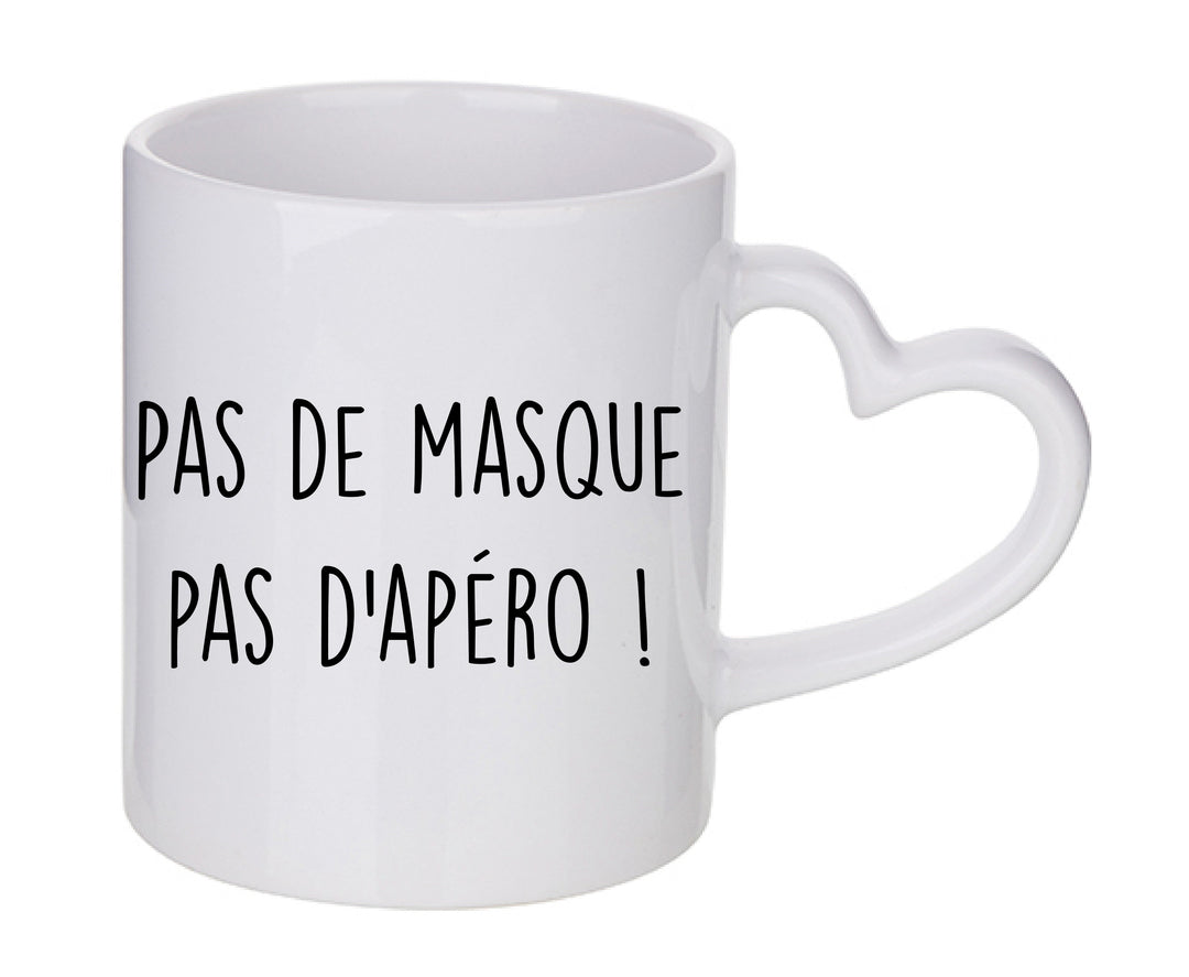 Mug coeur personnalisé Pas de masque pas d'apéro