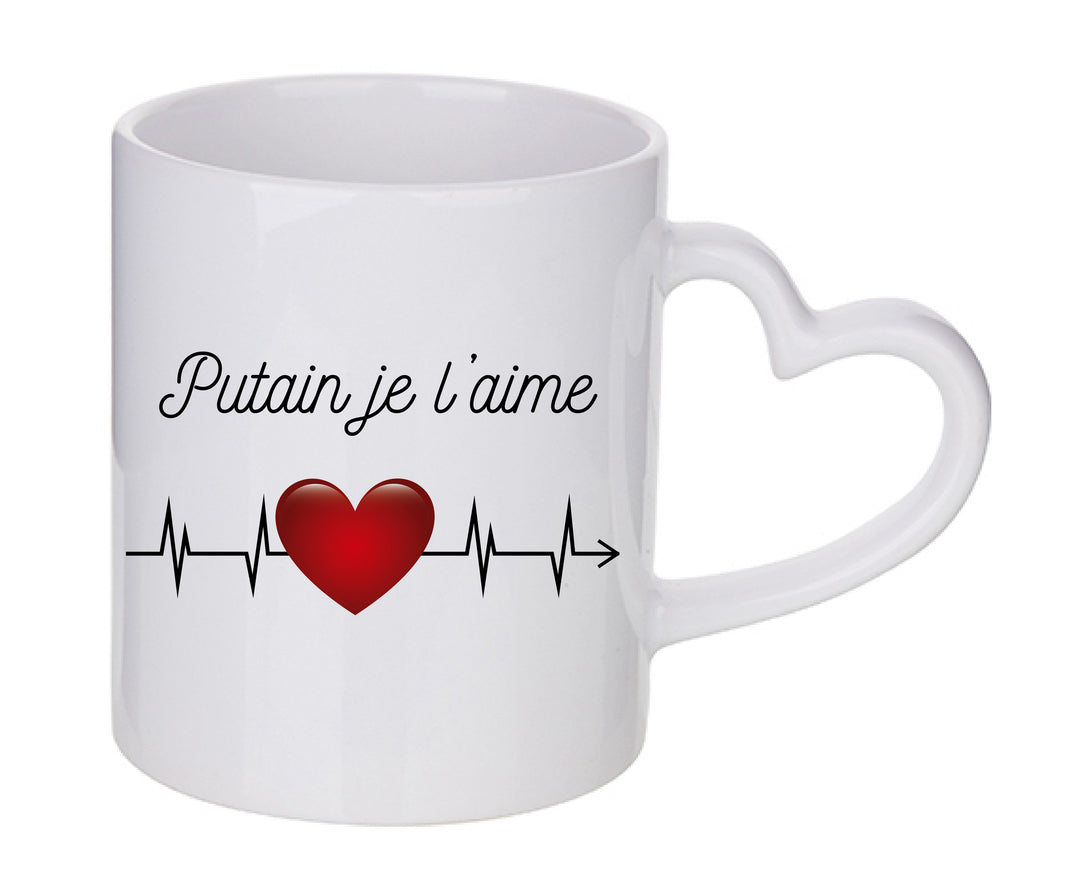Mug coeur personnalisé Putain je l'aime