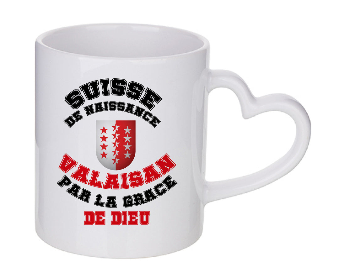 Mug coeur personnalisé Suisse de naissance Valaisan par la grace de Dieu