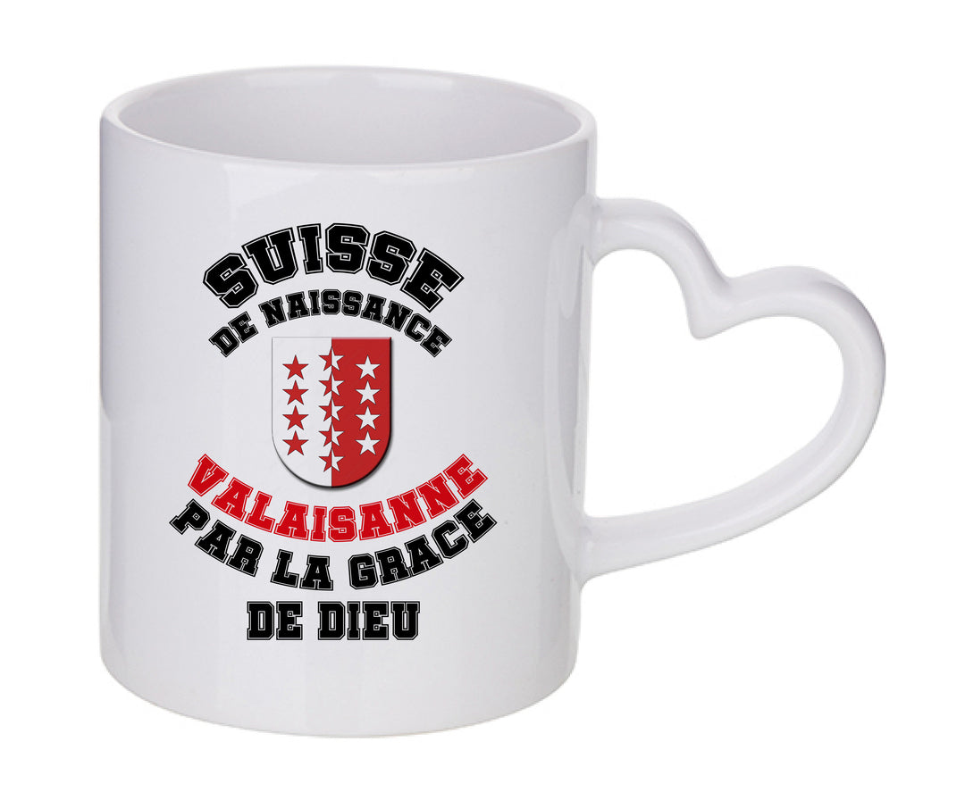 Mug coeur personnalisé Suisse de naissance Valaisanne par la grace de Dieu