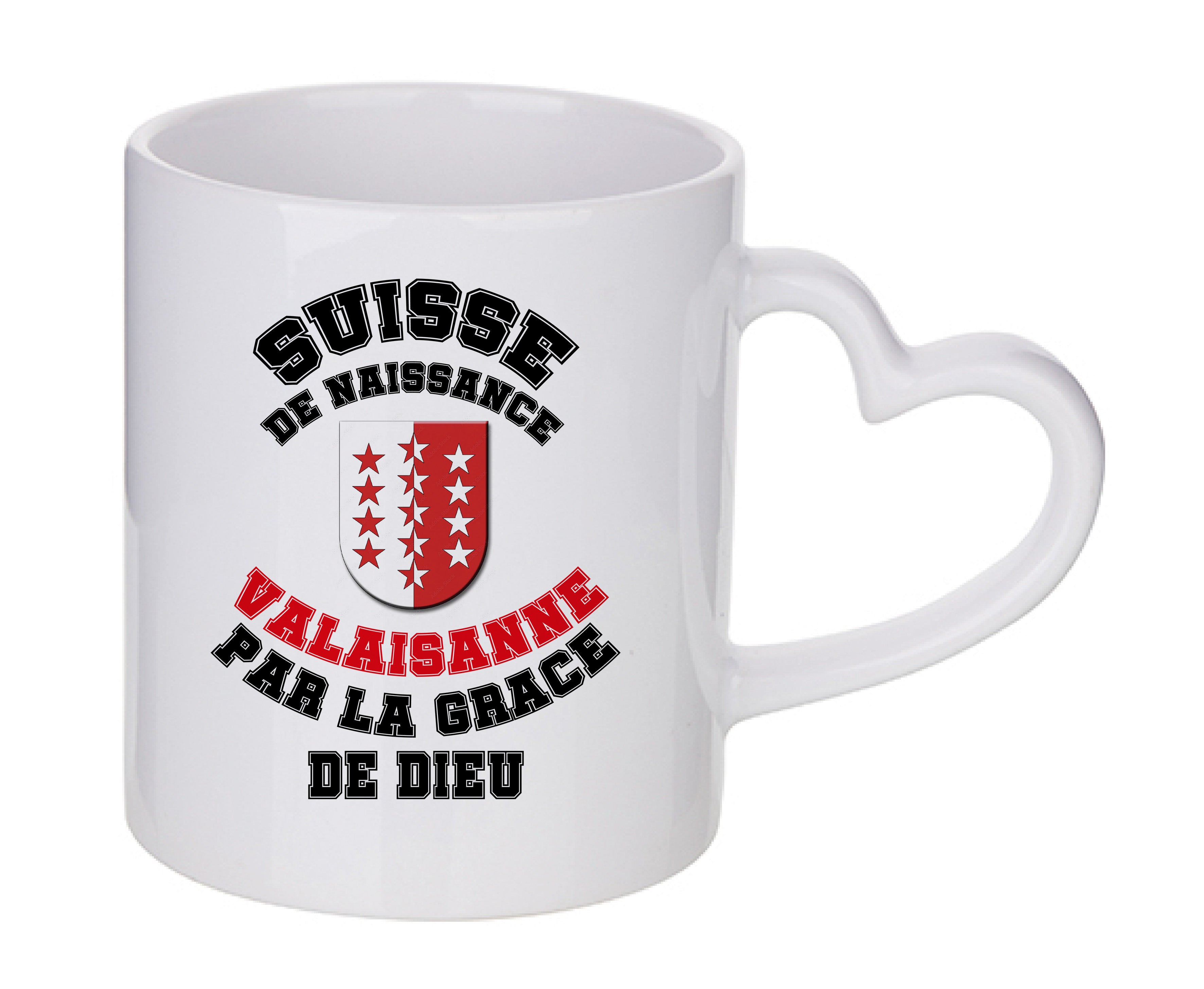 Mug coeur personnalisé Suisse de naissance Valaisanne par la grace de Dieu