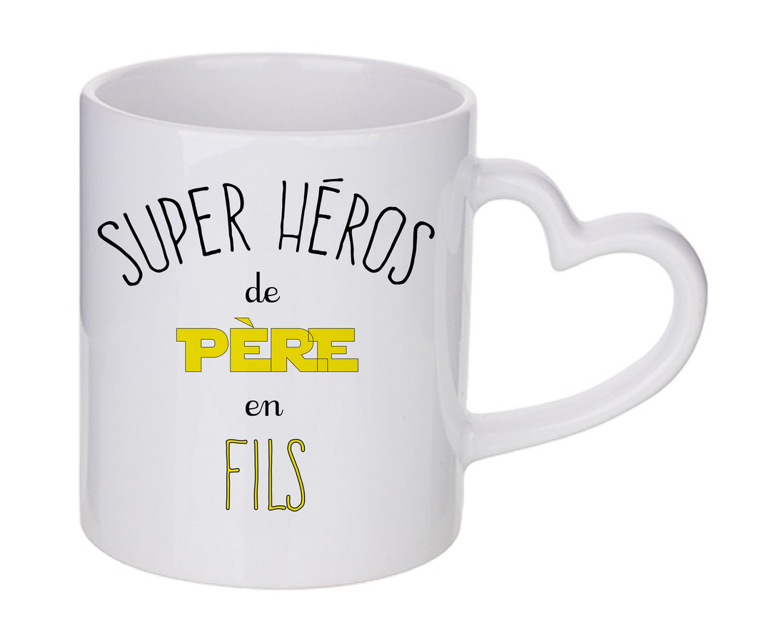 Mug coeur personnalisé Super heros de pere en fils
