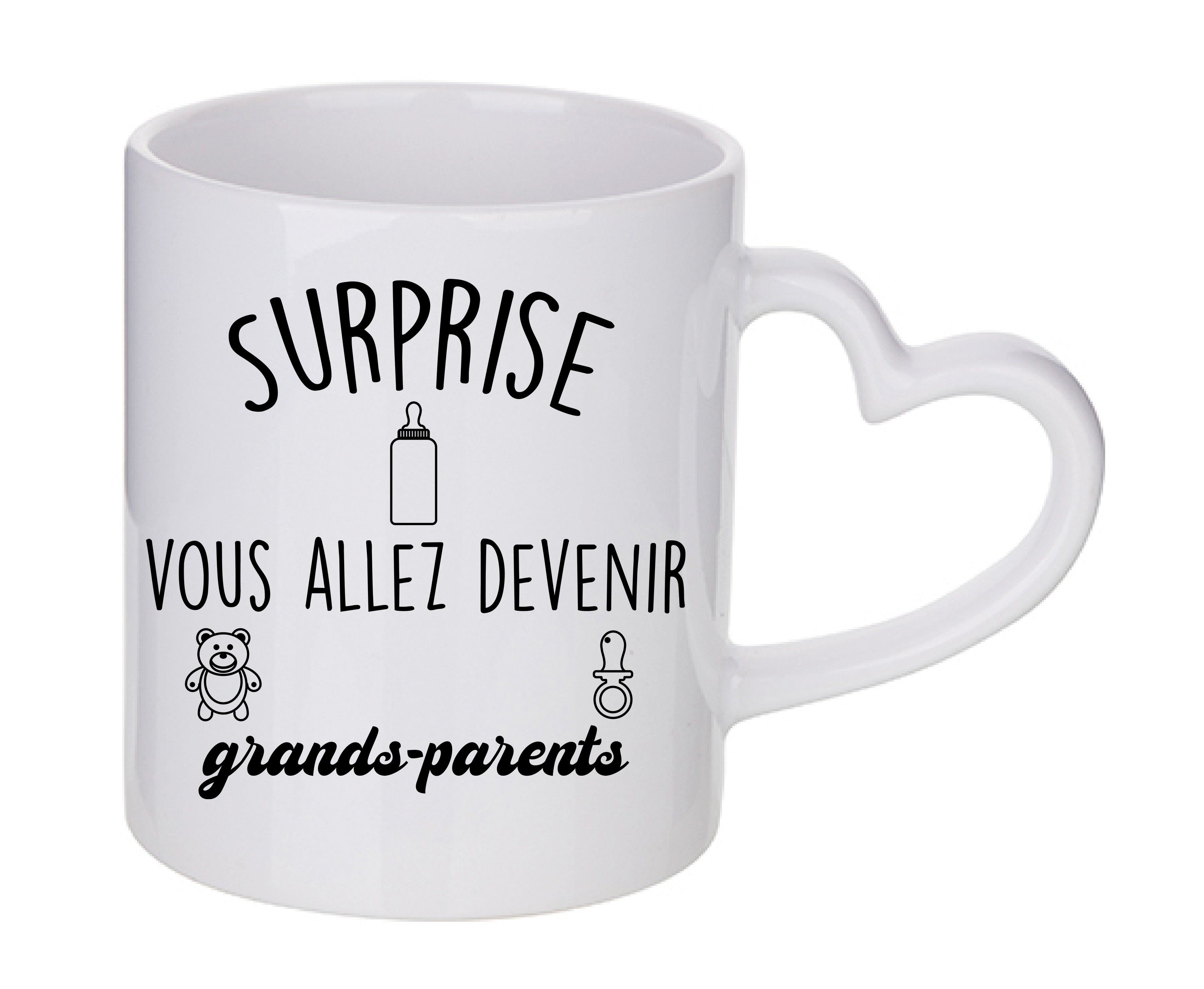 Mug coeur personnalisé Surprise vous allez devenir grands parents
