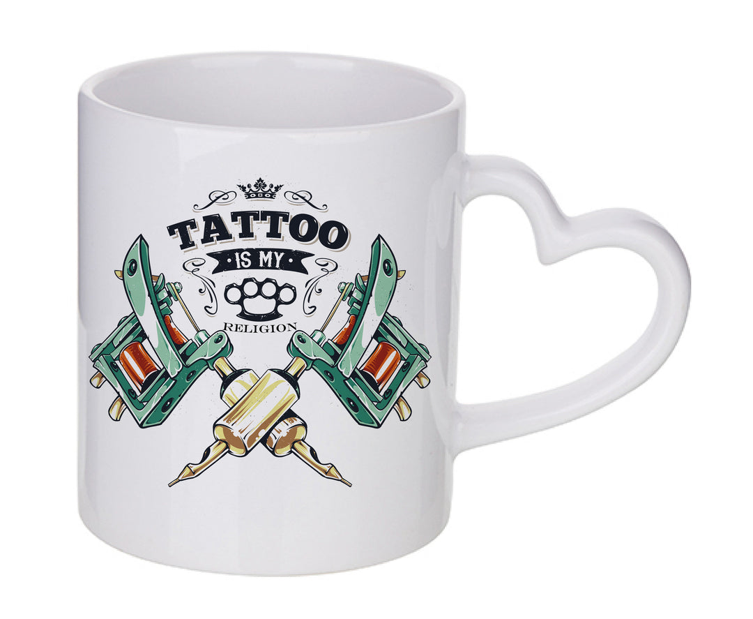 Mug coeur personnalisé Tattoo is my religion