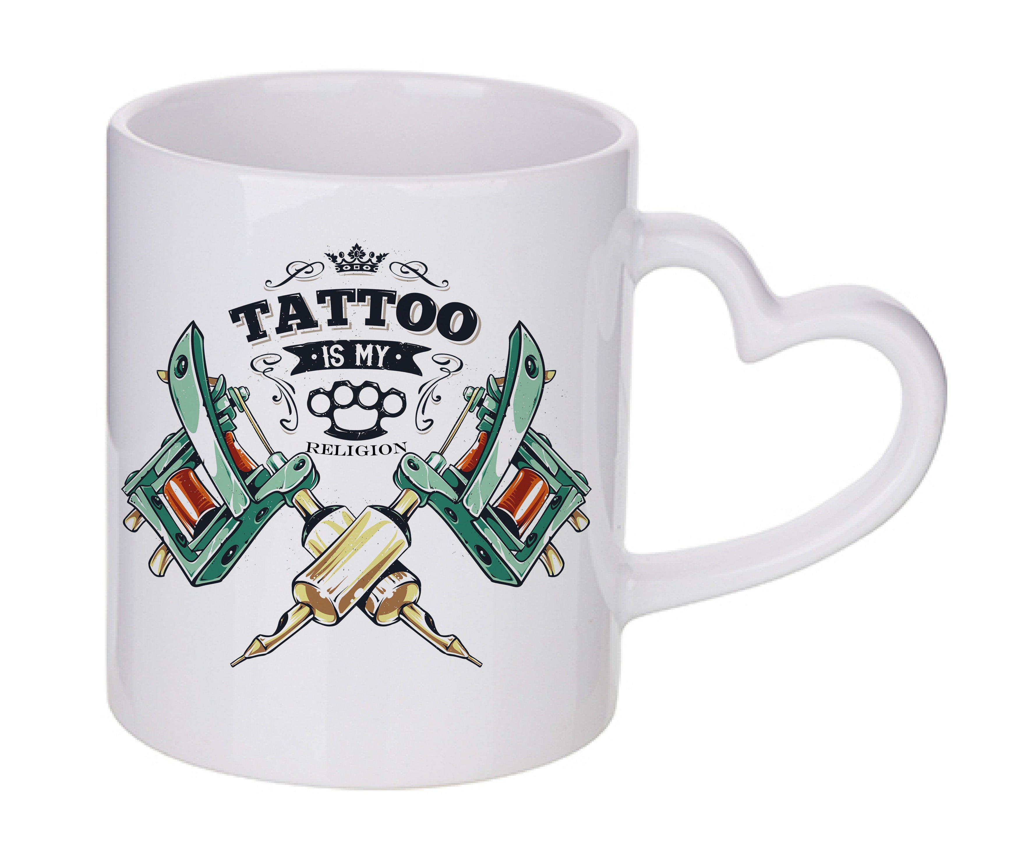 Mug coeur personnalisé Tattoo is my religion