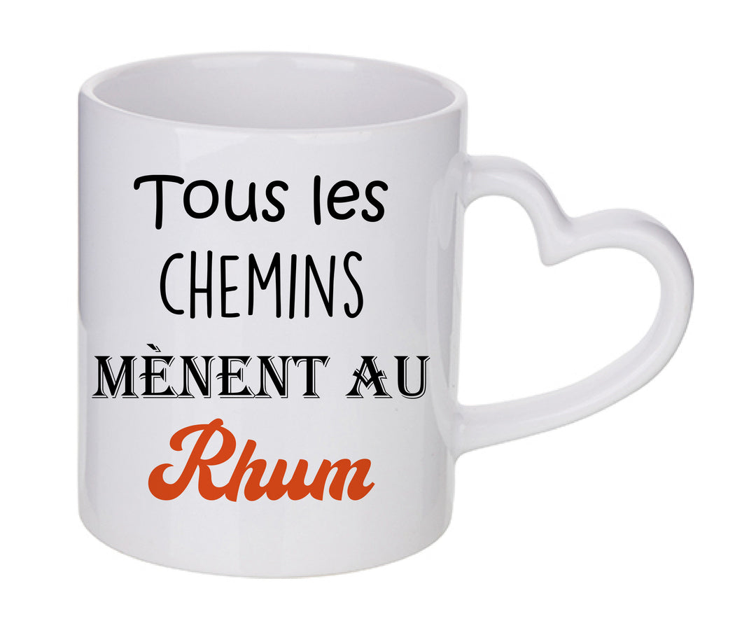 Mug coeur personnalisé Tous les chemins mènent au rhum