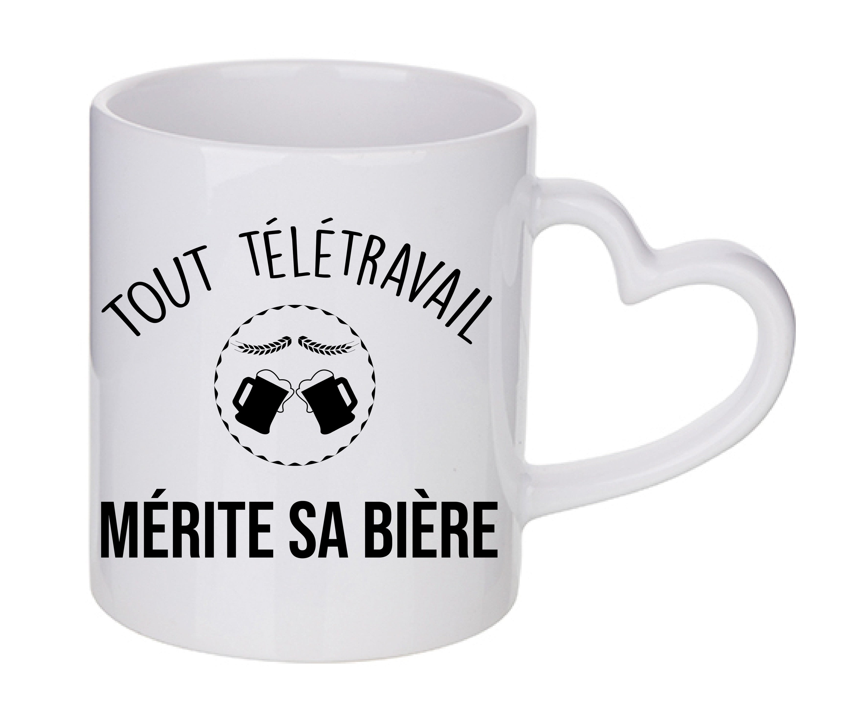 Mug coeur personnalisé Tout télétravail mérite sa bière
