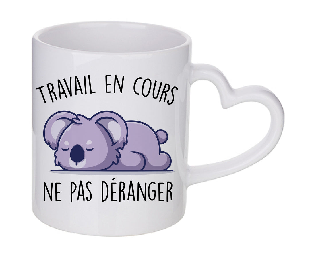 Mug coeur personnalisé Travail en cours, ne pas déranger