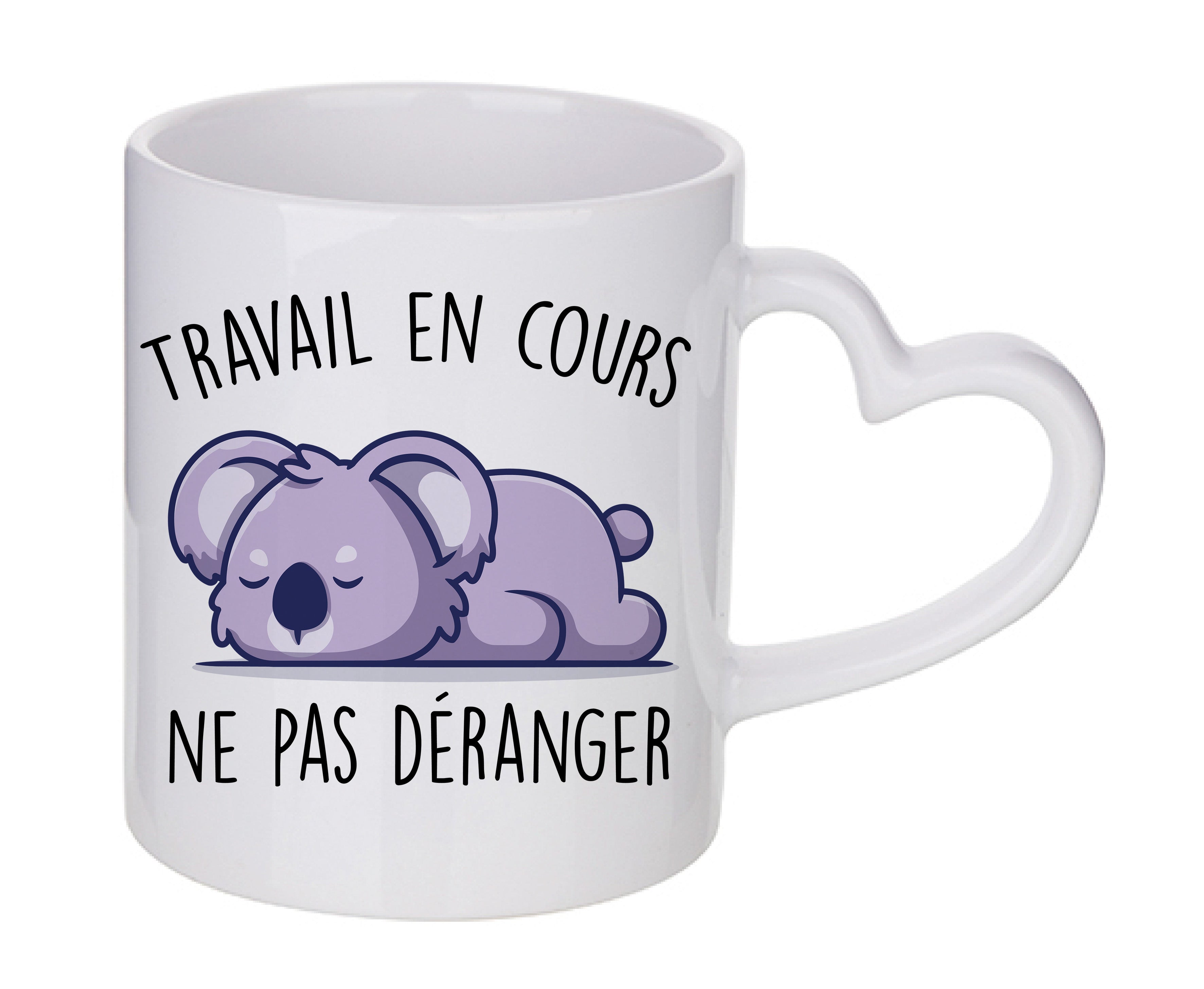 Mug coeur personnalisé Travail en cours, ne pas déranger