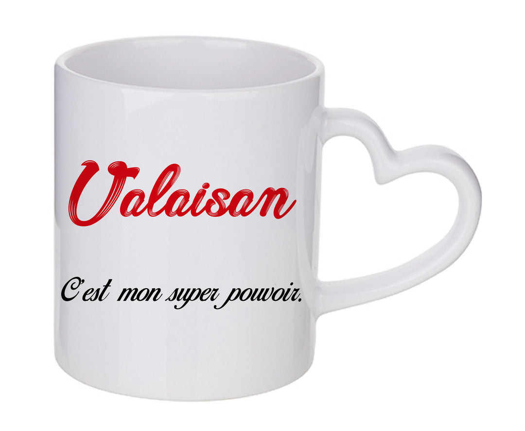 Mug coeur personnalisé Valaisan c'est mon super pouvoir