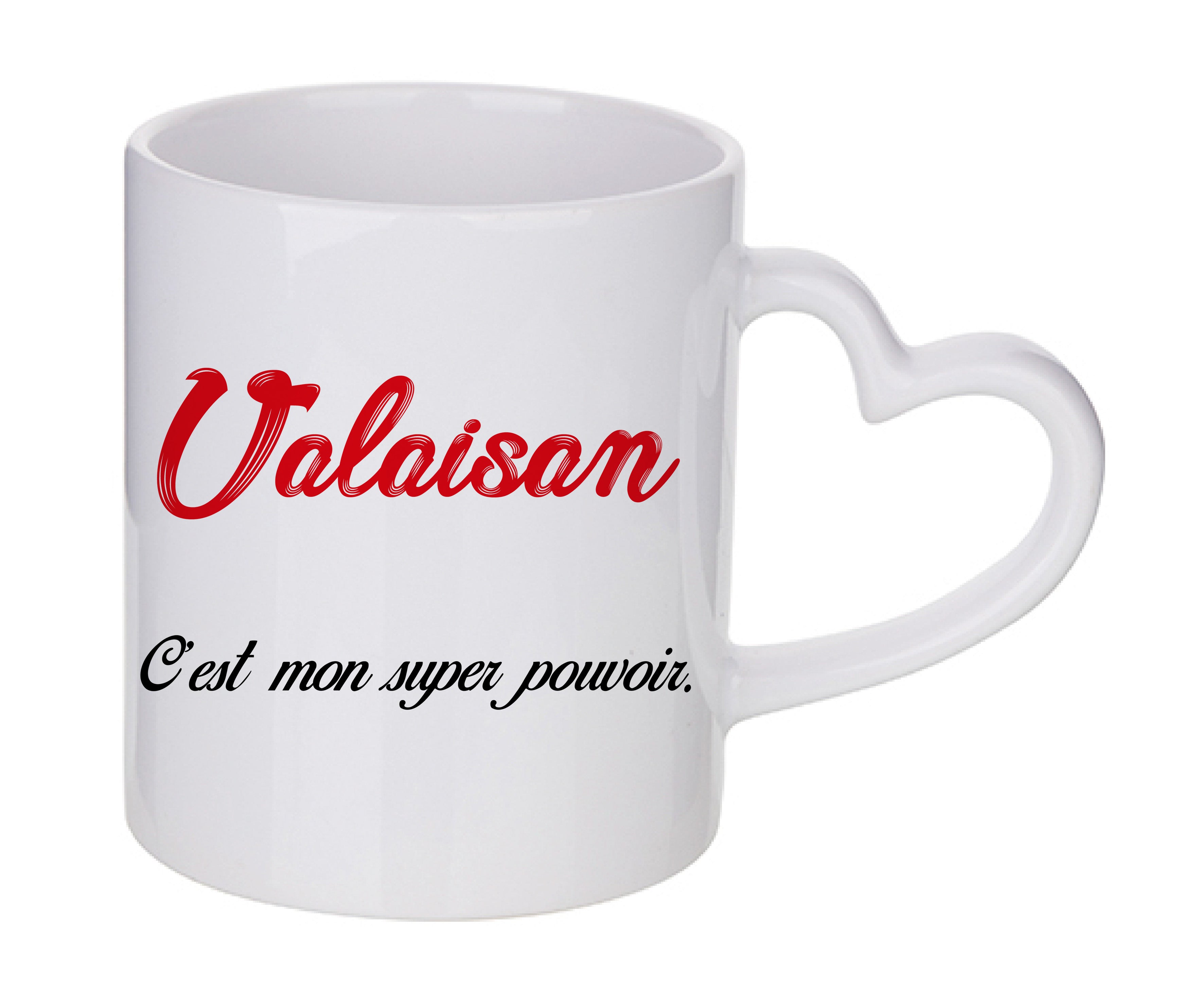 Mug coeur personnalisé Valaisan c'est mon super pouvoir