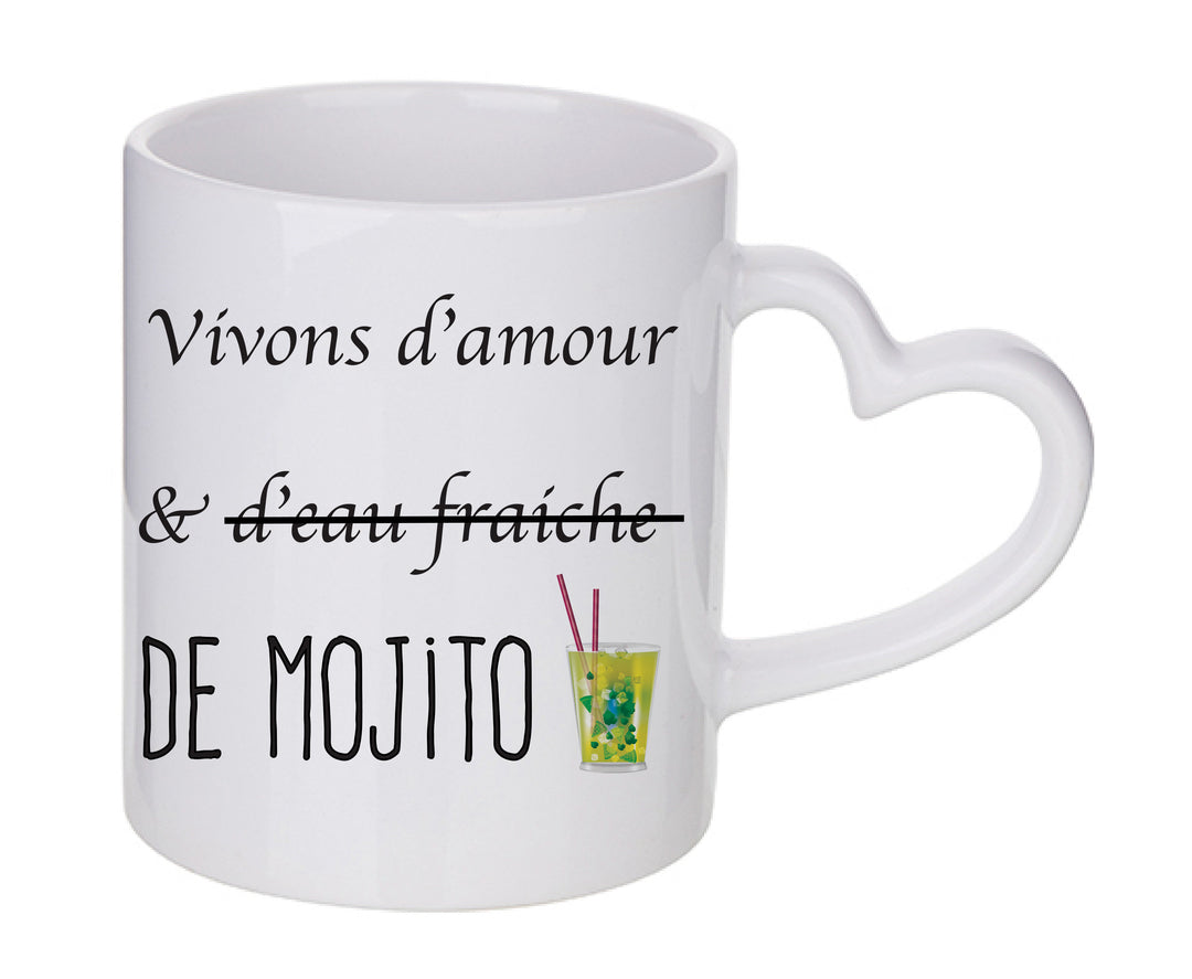 Mug coeur personnalisé Vivons d'amour et de Mojito