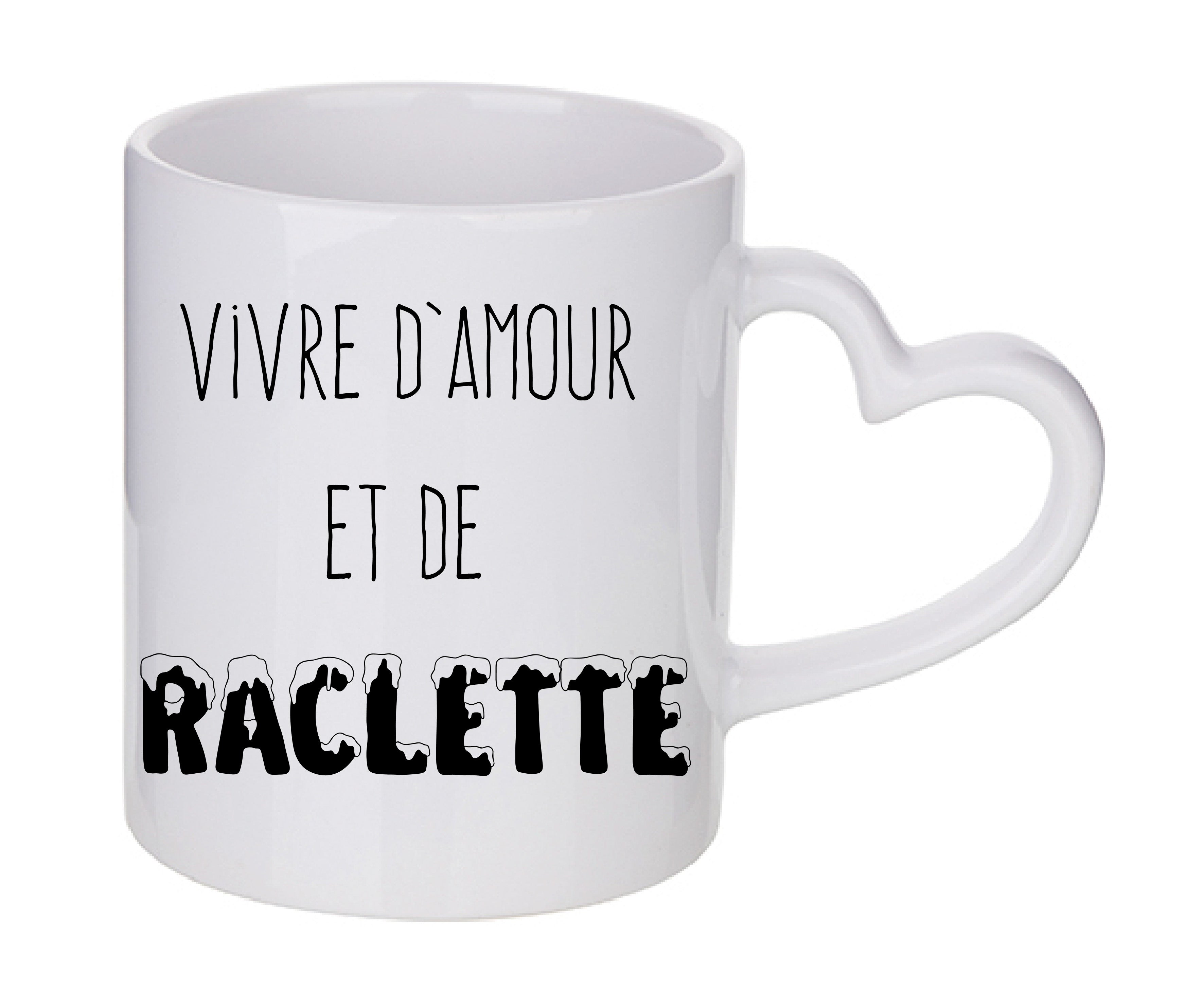 Mug coeur personnalisé Vivre d'amour et de raclette