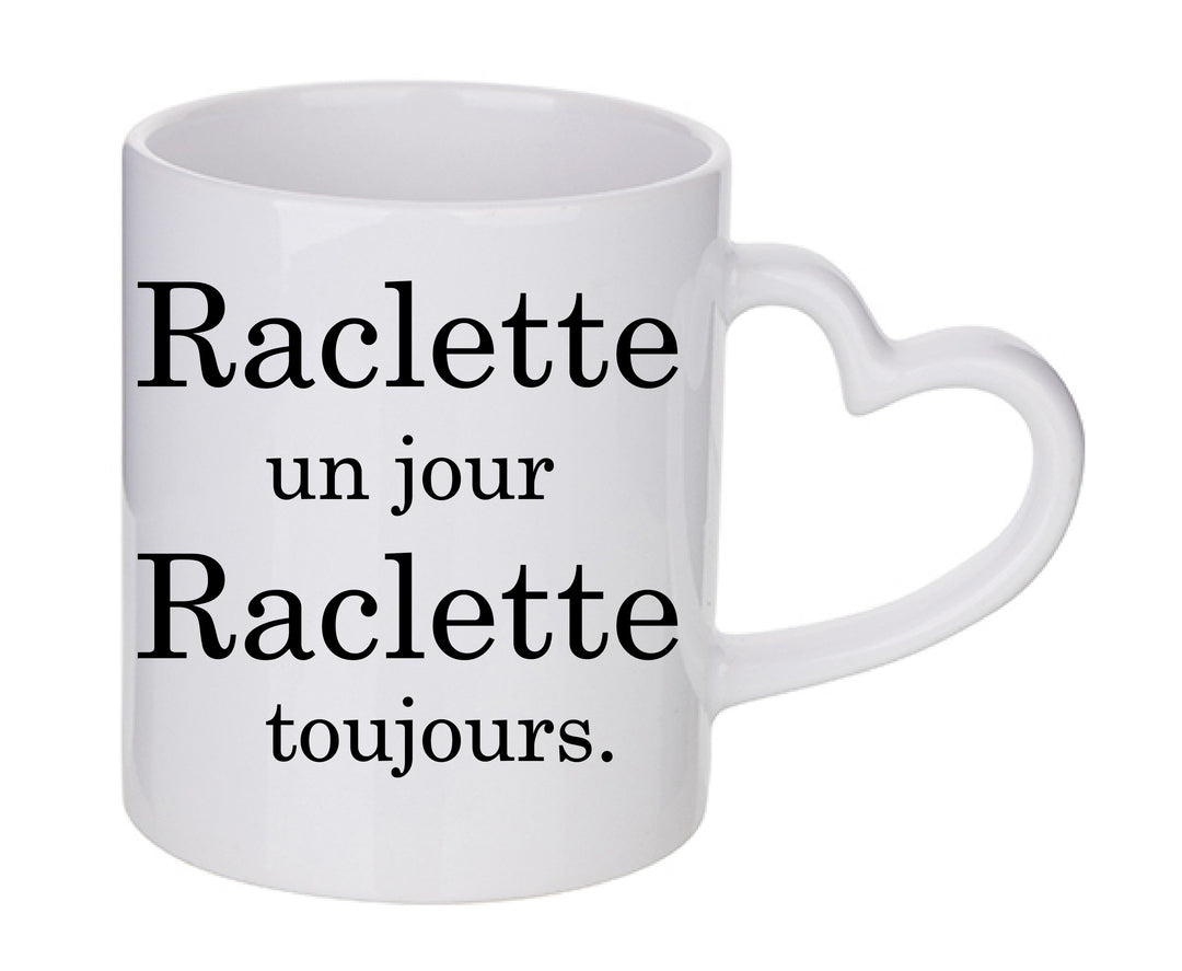 Mug coeur personnalisé raclette un jour