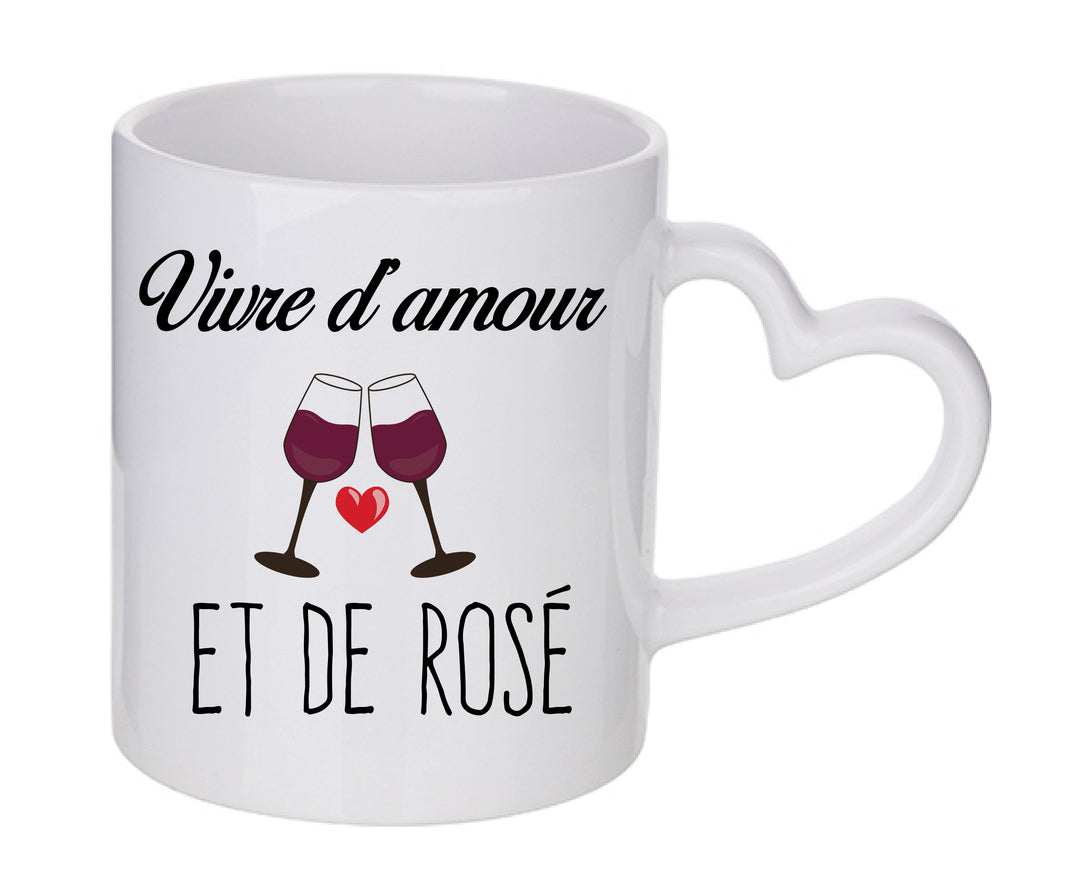 Mug coeur personnalisé vivre d'amour et de rose