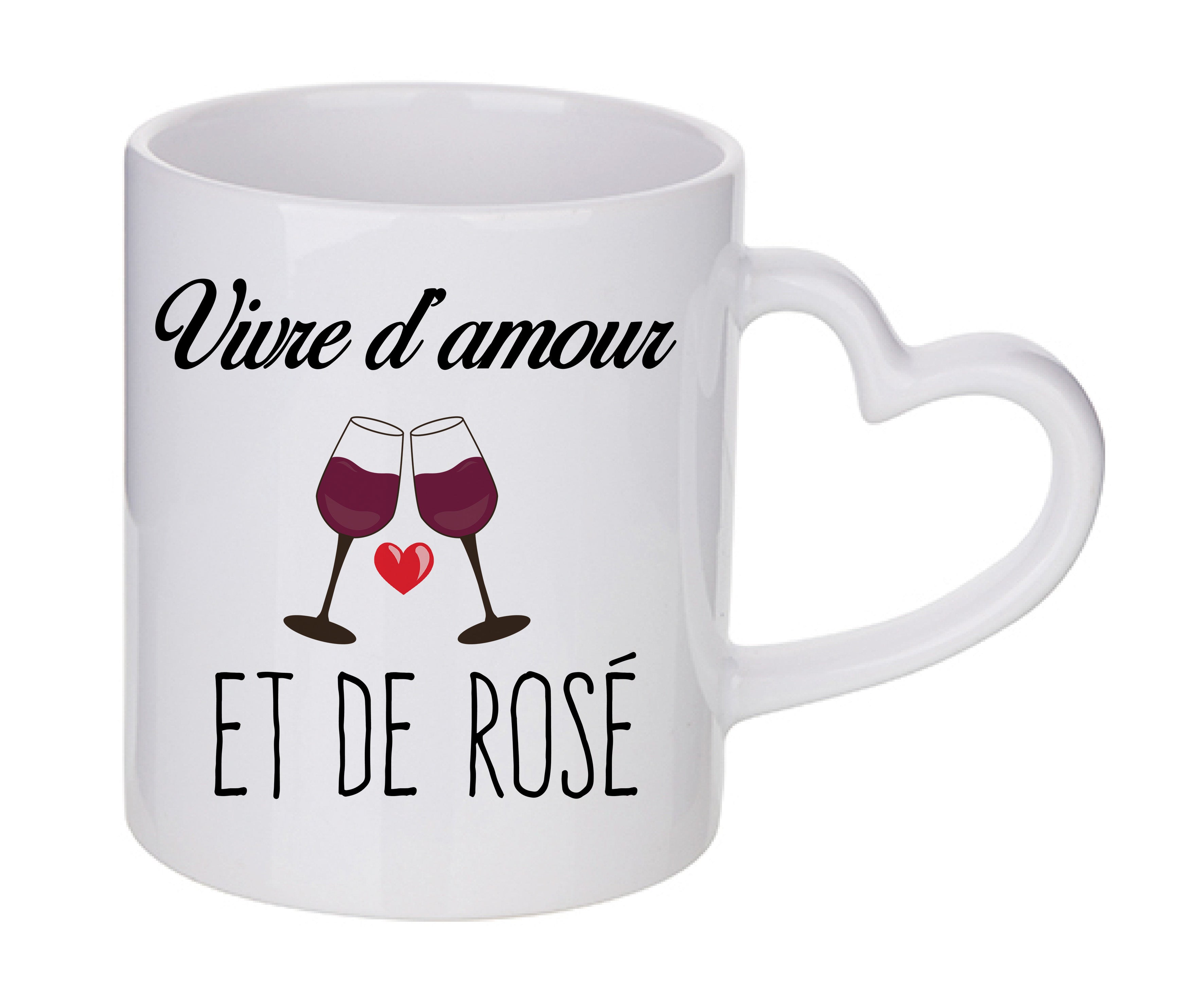 Mug coeur personnalisé vivre d'amour et de rose