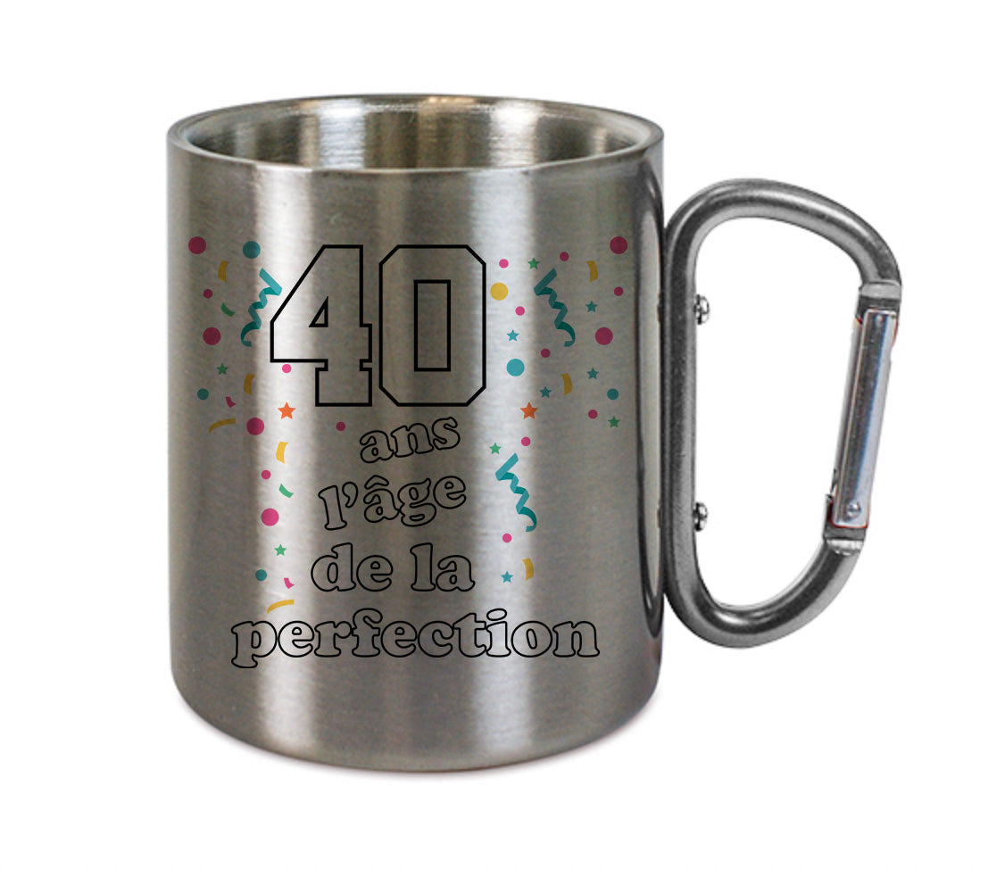 Mug inox mousqueton personnalisé 40 ans
